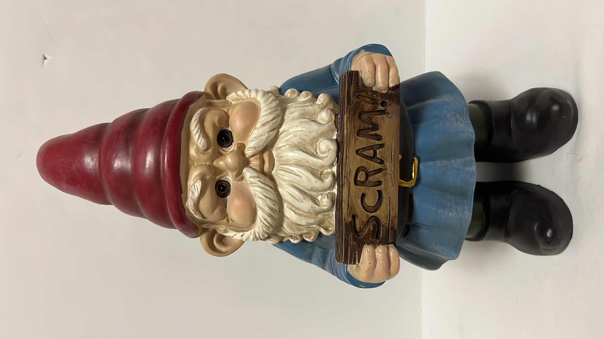 Photo 1 of WELCOME/SCRAM DOUBLE-SIDED RESIN GARDEN GNOME 13.5”