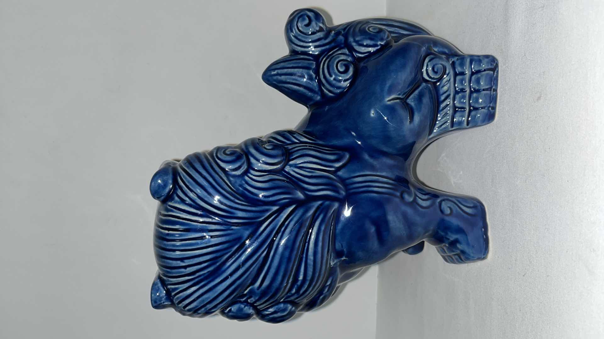 Photo 1 of CORNFLOWER DENIM BLUE FOO DOG CERAMIC DECORATIVE STATUE 8”
