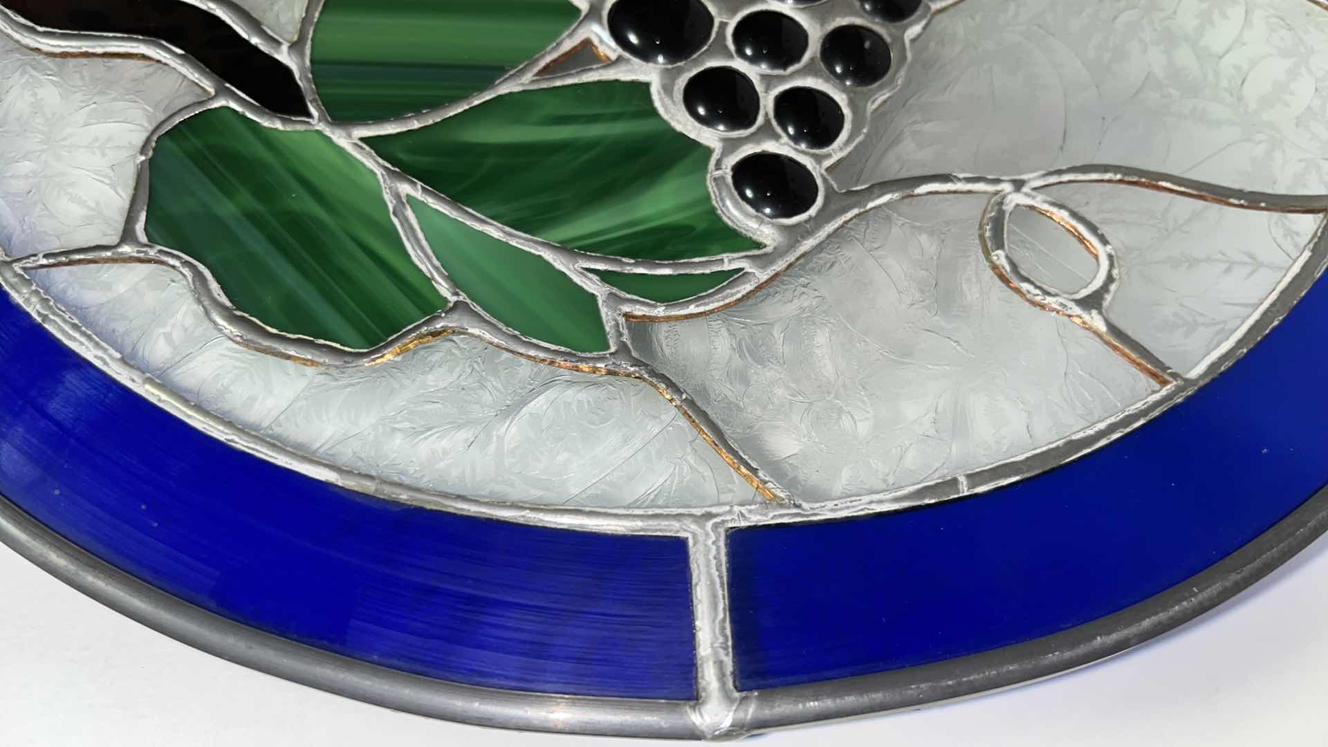 Photo 1 of GRAPES ON VINE ROUND STAINED GLASS SUN-CATCHER 13.25”