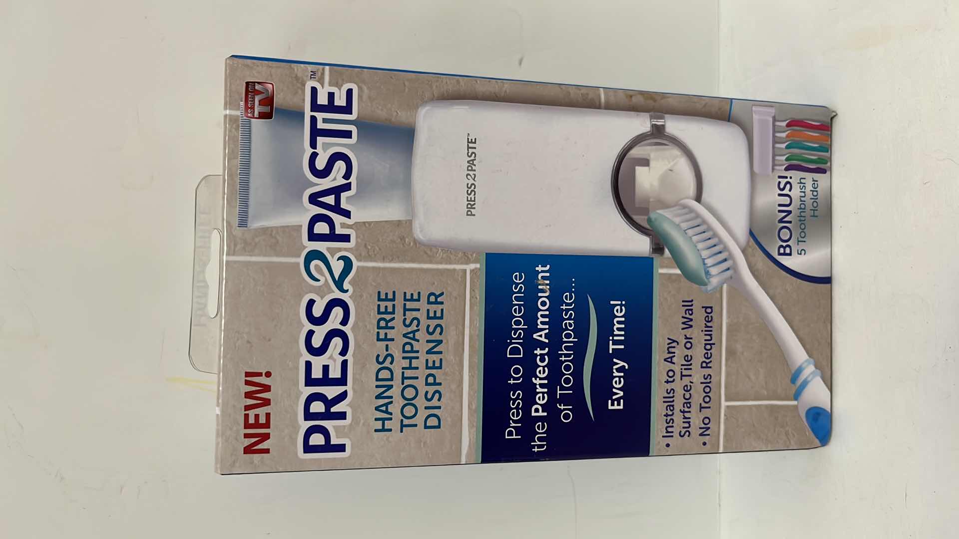 Photo 1 of NEW PRESS 2 PASTE HANDS FREE TOOTHPASTE DISPENSER & 5-HOOK OVER THE DOOR TOWEL HANGER