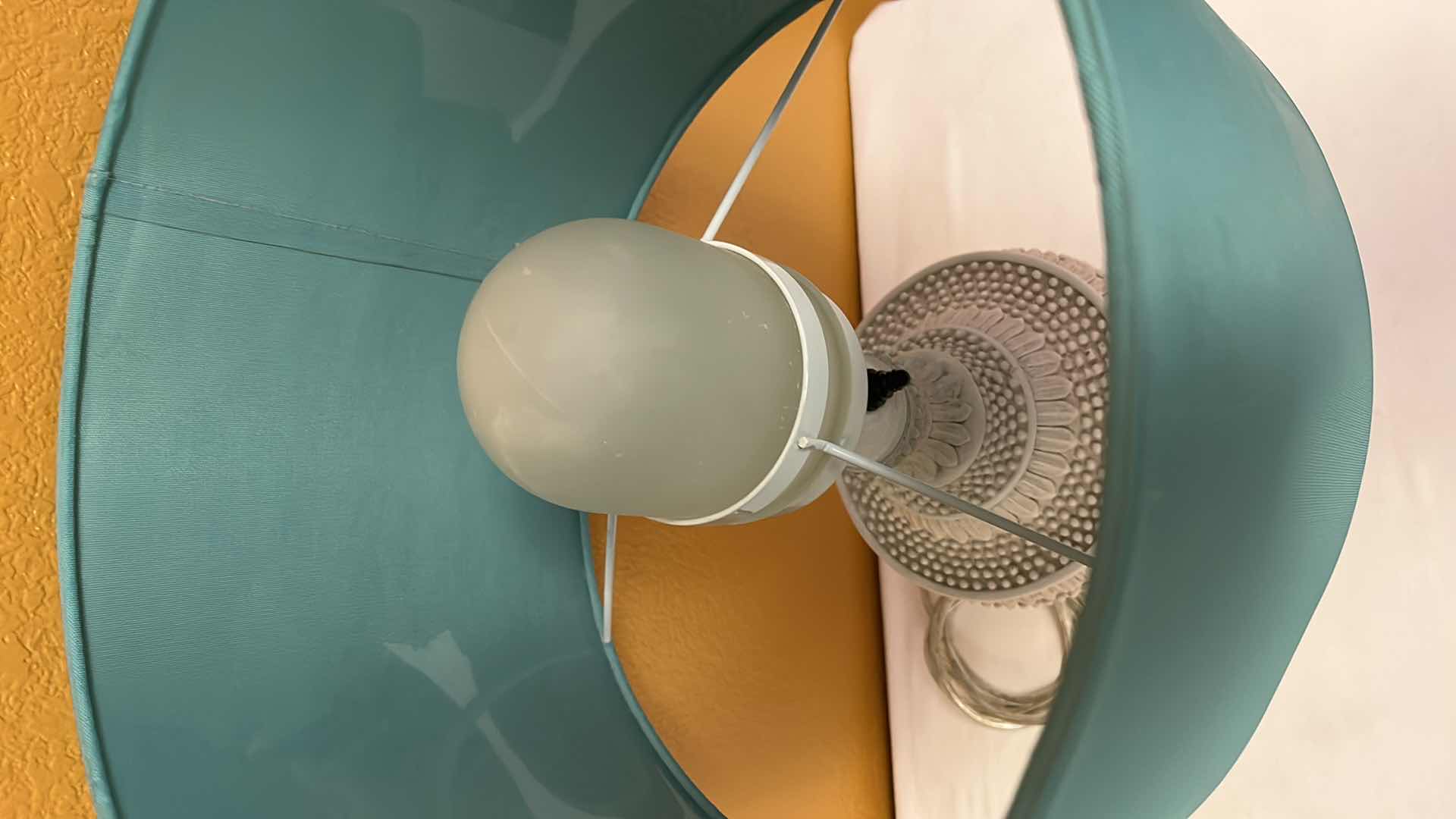 Photo 1 of KOKOPO OUTDOOR ANTIQUE STYLE TABLE LAMP DIMOND LIGHTING BY ELK, ANTIQUE WHITE STAND W SEA GREEN SHADE  26.25” MODEL D3095S