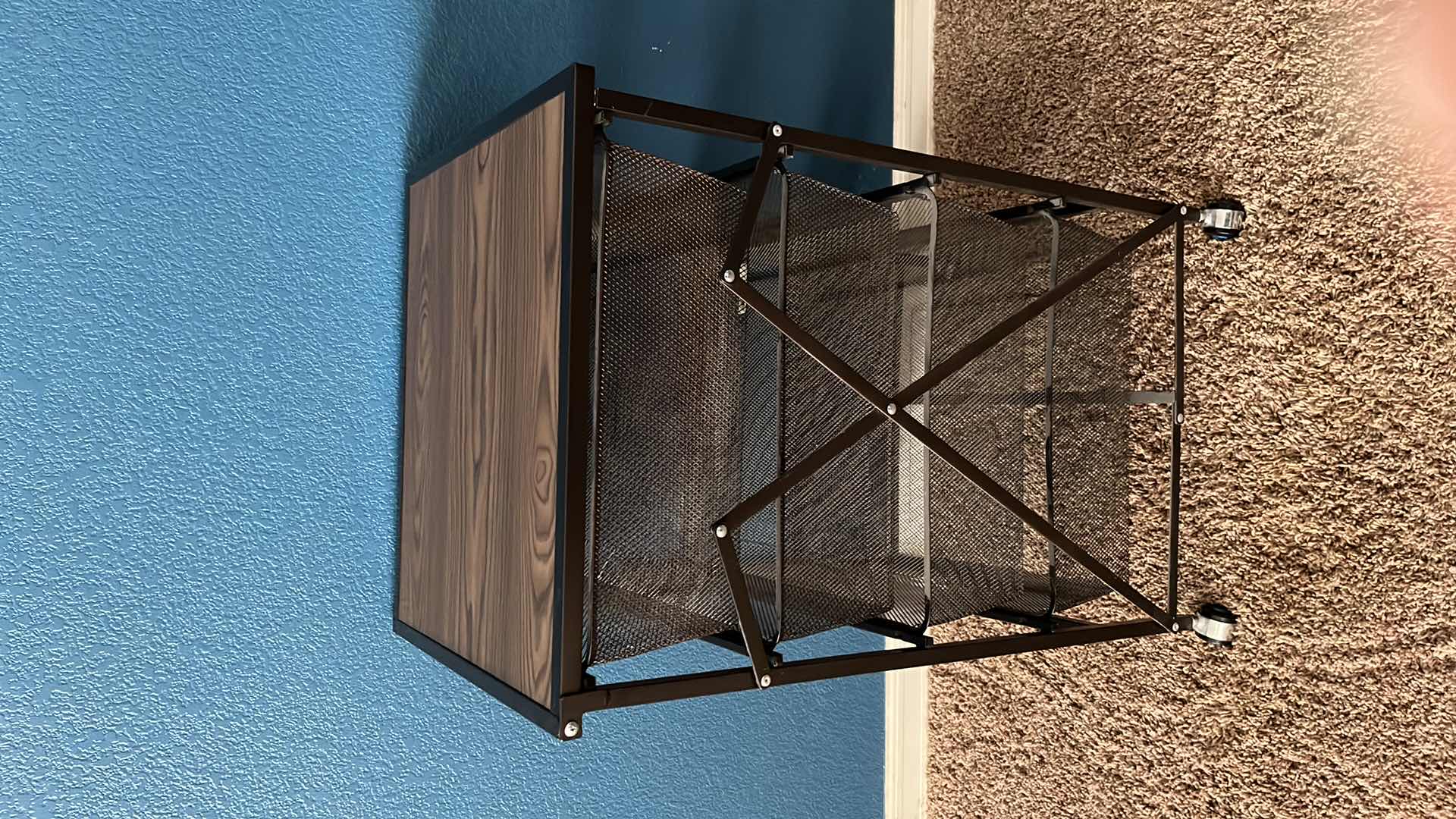 Photo 1 of ORIGAMI BLACK W WOOD TOP FOLDING 4 PULL-OUT METAL MESH DRAWER ROLLING STORAGE CART