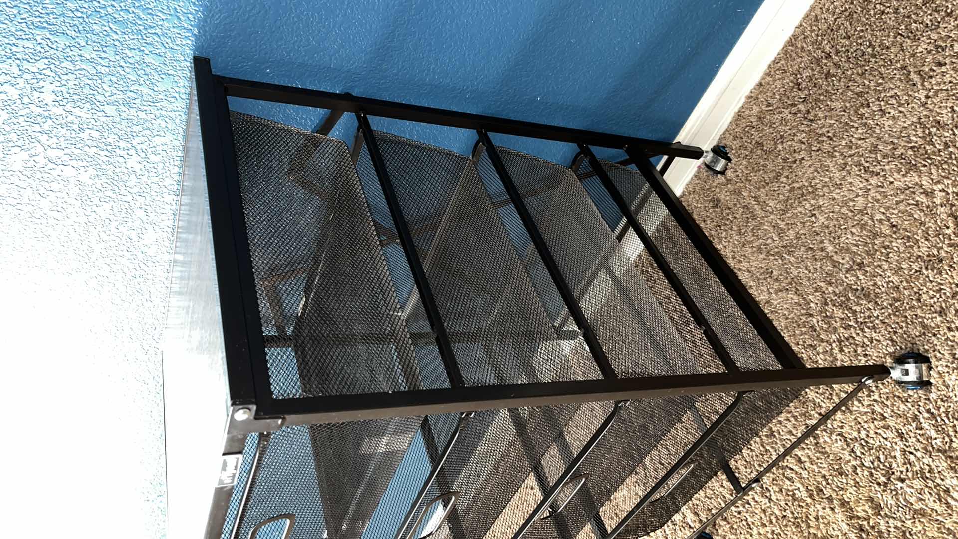 Photo 1 of ORIGAMI BLACK W WOOD TOP FOLDING 4 PULL-OUT METAL MESH DRAWER ROLLING STORAGE CART