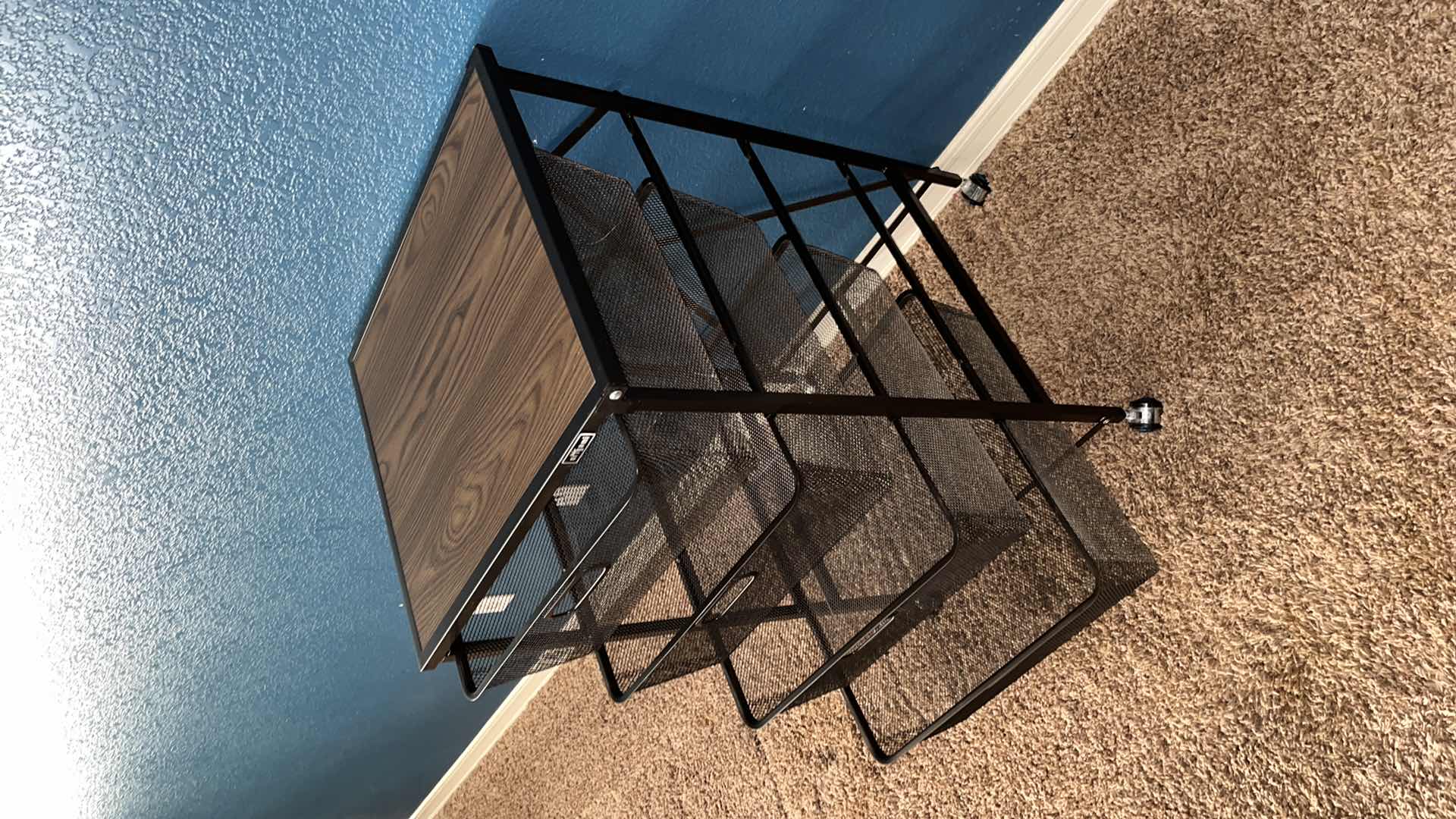 Photo 1 of ORIGAMI BLACK W WOOD TOP FOLDING 4 PULL-OUT METAL MESH DRAWER ROLLING STORAGE CART