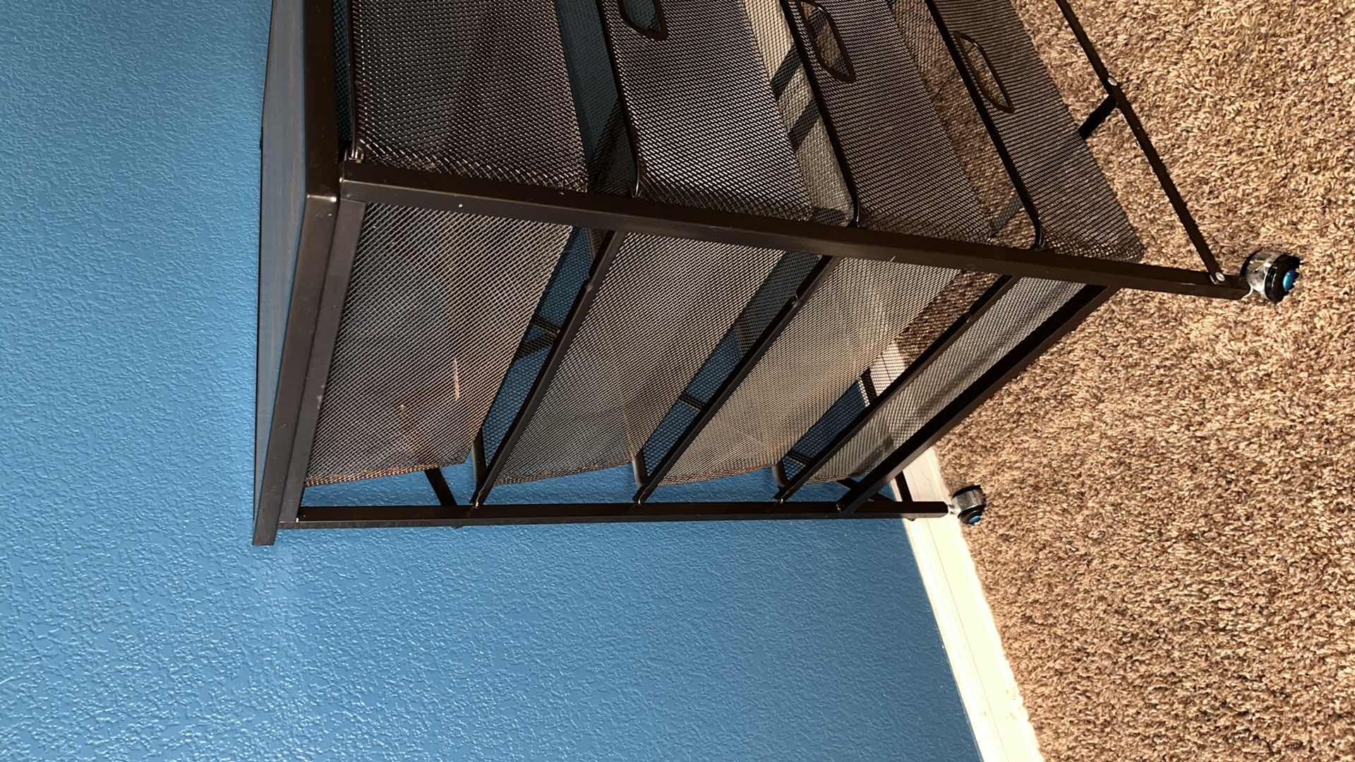 Photo 1 of ORIGAMI BLACK W WOOD TOP FOLDING 4 PULL-OUT METAL MESH DRAWER ROLLING STORAGE CART