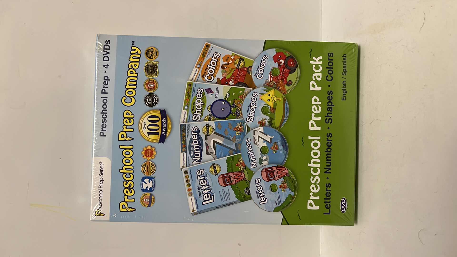 Photo 1 of PRESCHOOL PREP COMPANY PRESCHOOL PREP PACK 4 DVDS LETTERS NUMBERS SHAPES COLORS ENGLISH/SPANISH