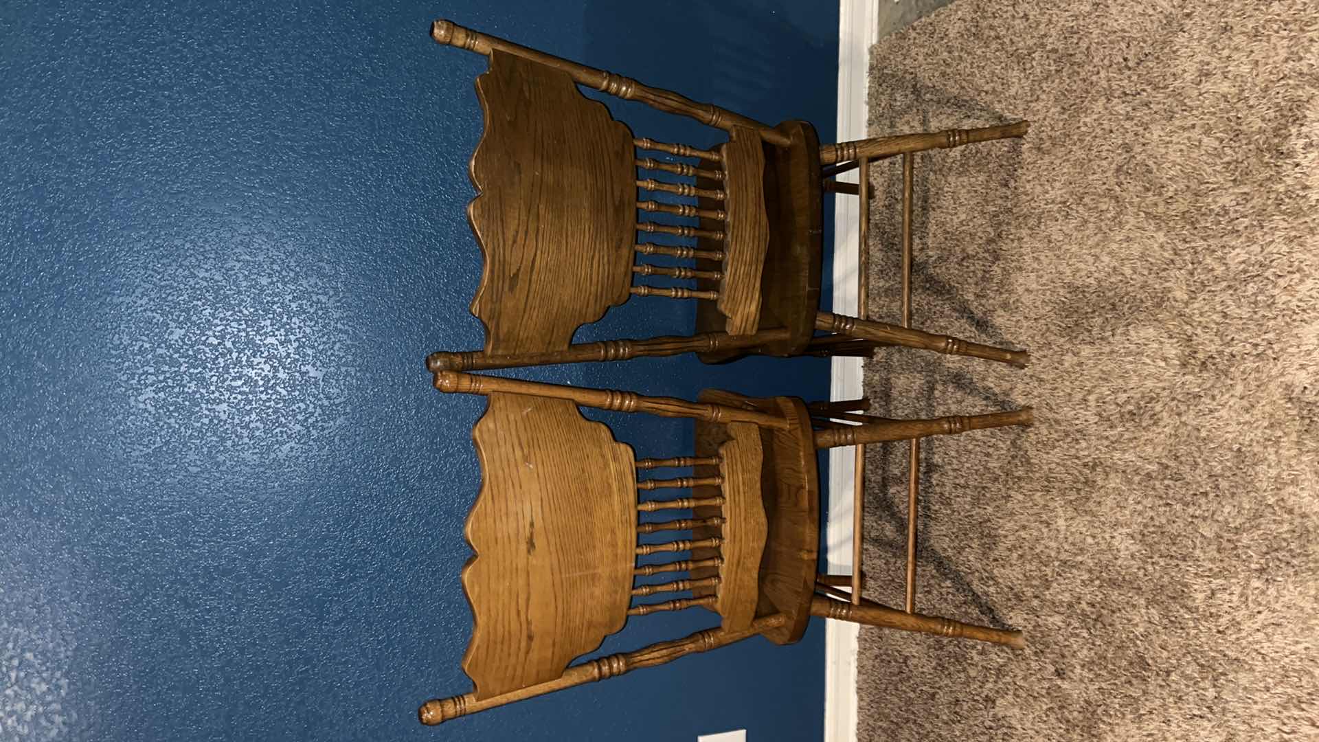 Photo 1 of MID-CENTURY PRESSBACK SPINDLE COUNTRY DINING CHAIRS (2)