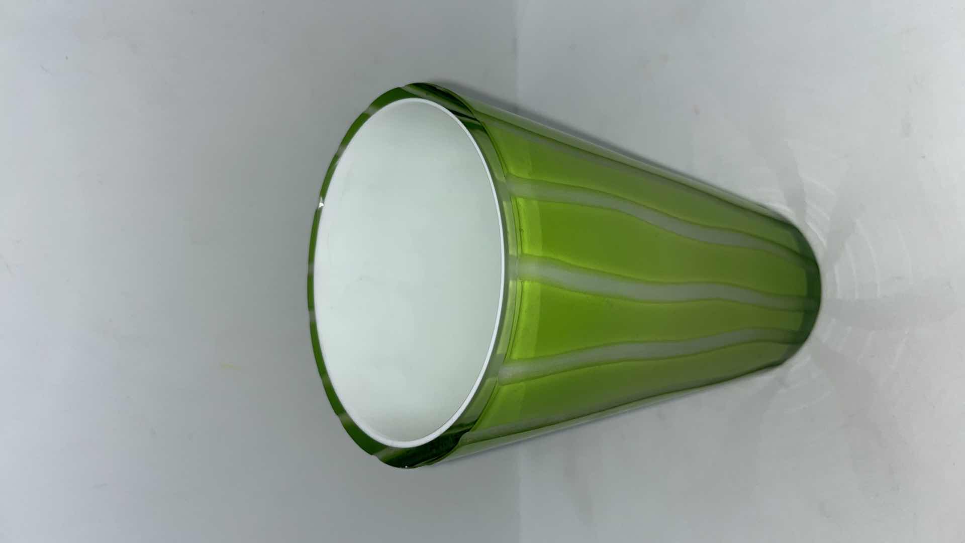Photo 1 of RETRO GREEN/WHITE STRIPED VASE 9.75” & CERAMIC WATERING POT