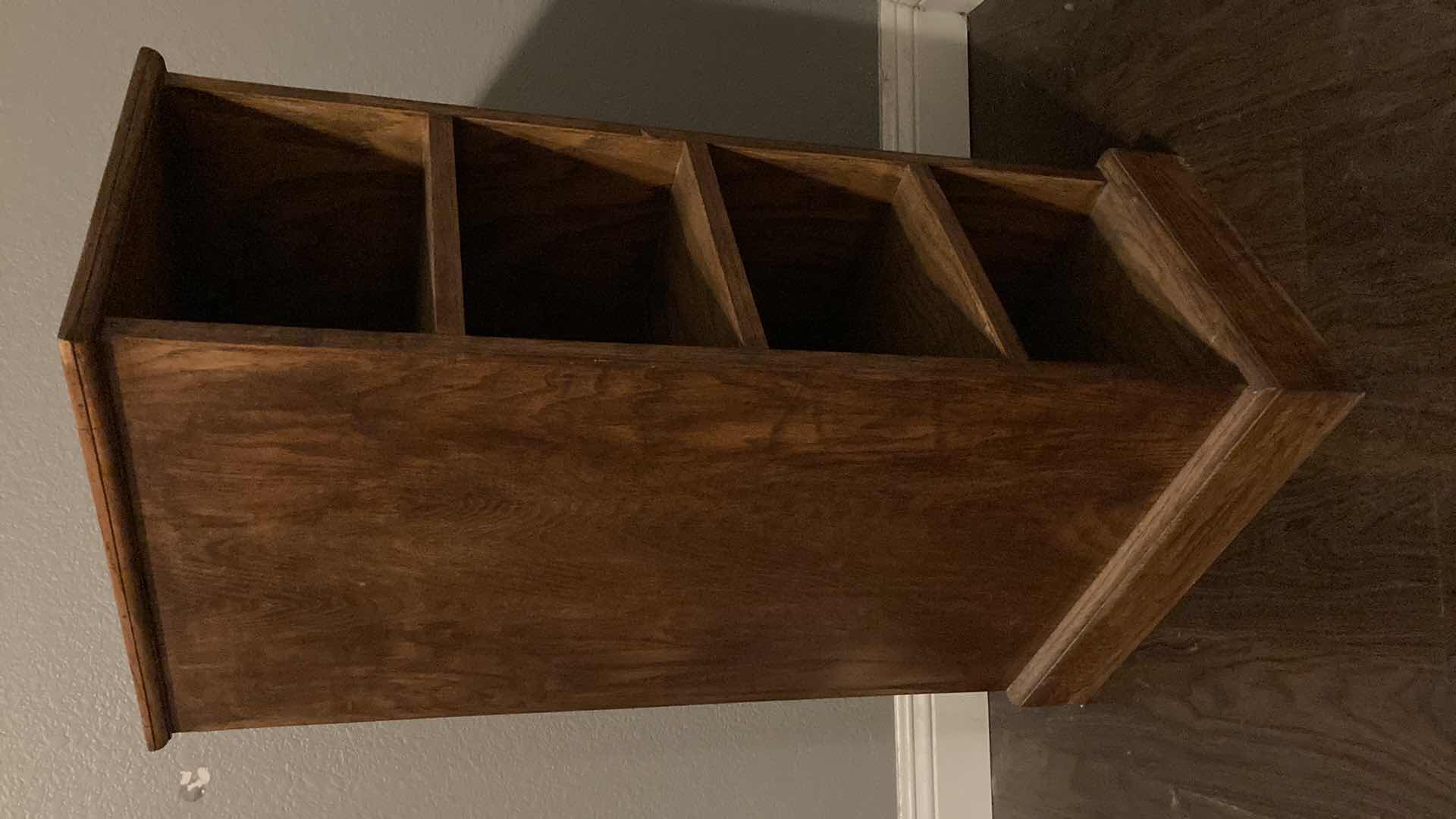 Photo 1 of VINTAGE OAK 4 COMPARTMENT SHELF 14.25” X 20.5” H38.75”