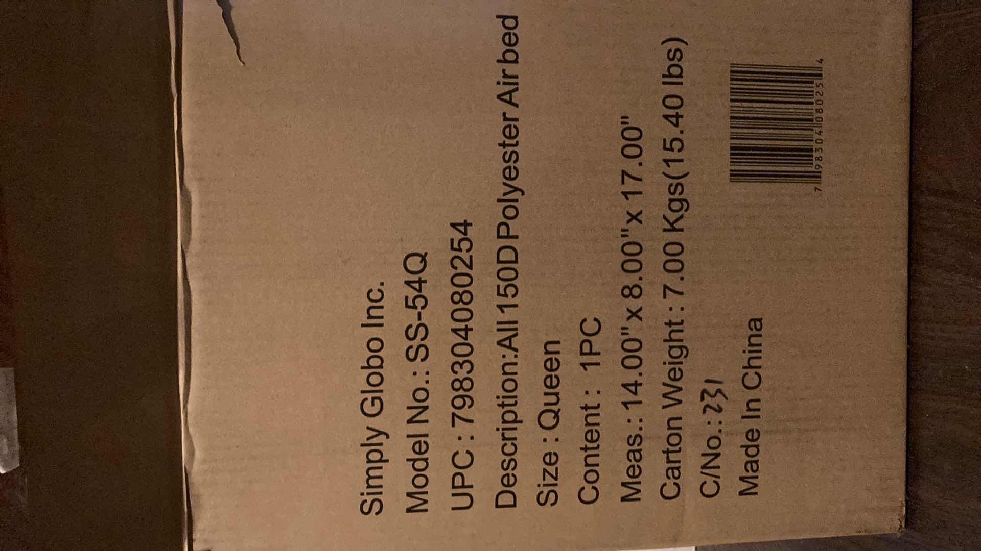 Photo 1 of SIMPLY GLOBO INC QUEEN AIR BED W BUILT-IN PUMP MODEL SS-54Q