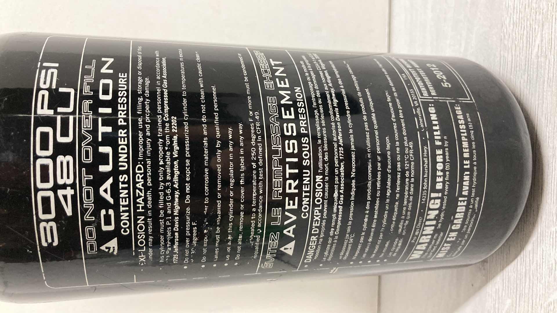 Photo 1 of DRAXXUS DXS AIR SYSTEMS PAINTBALL ALUMINUM NITRO TANK 3000PSI 48CU