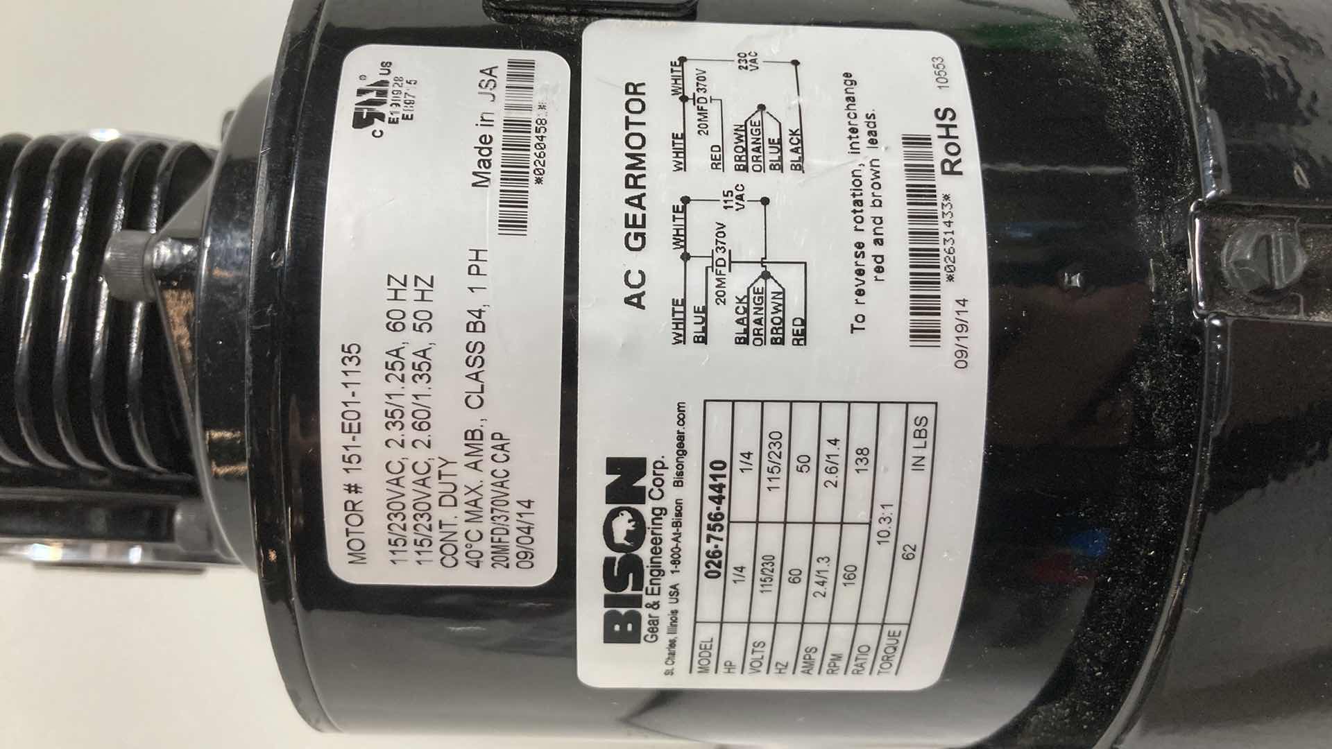 View 7 of BISON AC GEAR MOTOR 160RPM 1/4HP MODEL 026-756-4410