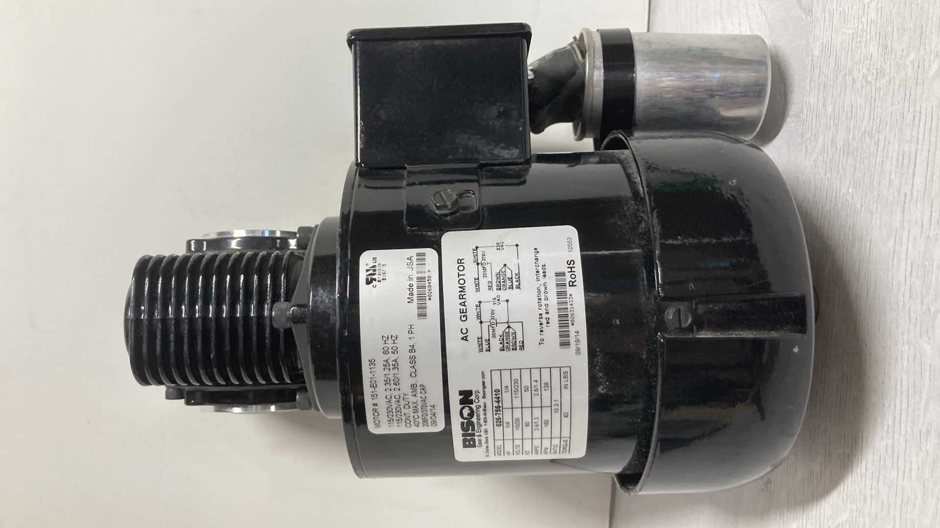 View 1 of BISON AC GEAR MOTOR 160RPM 1/4HP MODEL 026-756-4410