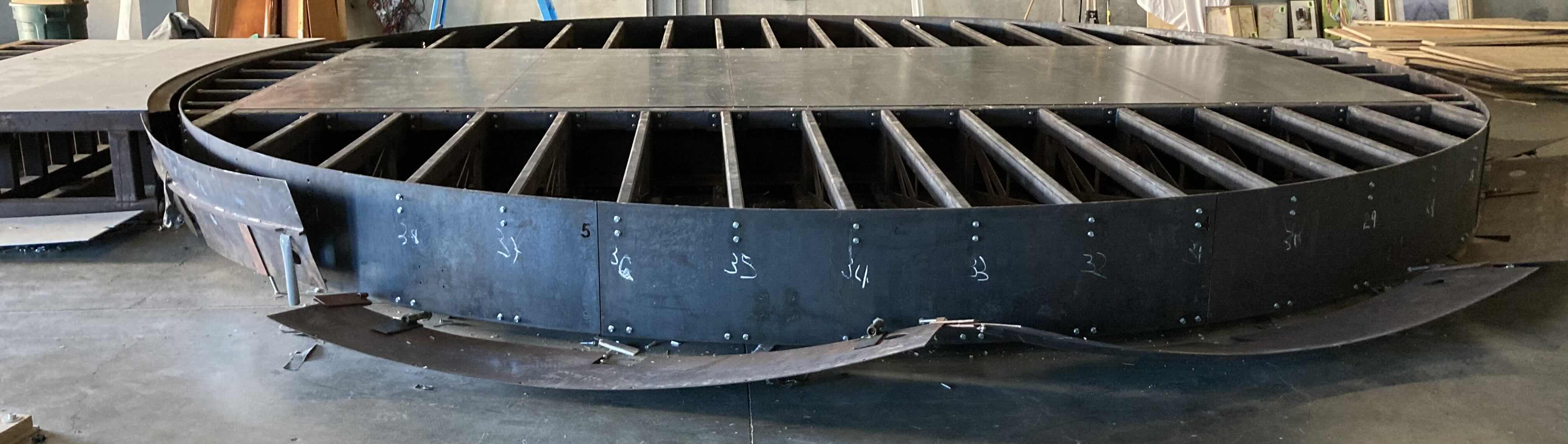 Photo 1 of CUSTOM FABRICATED HEAVY-DUTY STEEL AIR HOSE OPERATED VEHICLE PLATFORM W 19 AIR HOSES FOR BAG LIFT- VARIOUS LENGTHS & PSI CAPACITY 353” X 282” H23” (APPOX 2-3TONS)