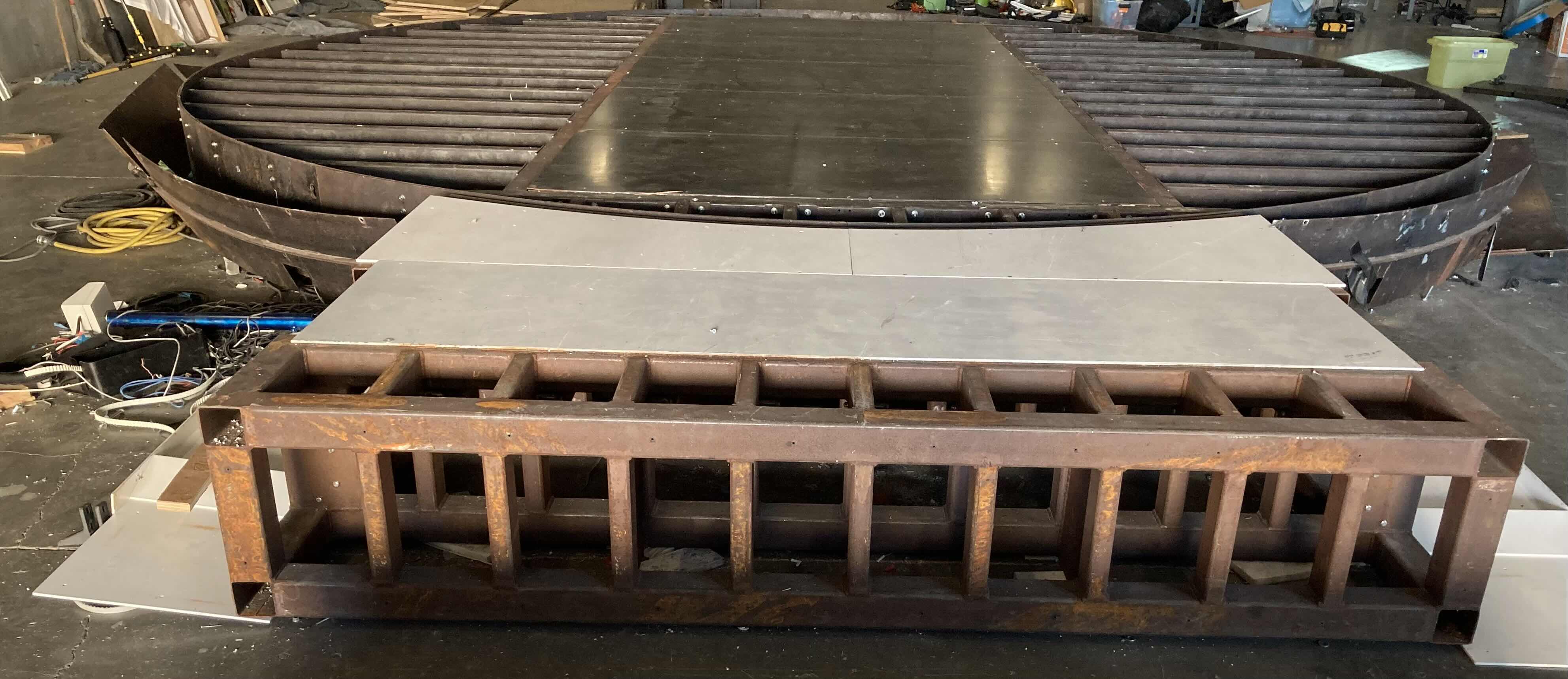 Photo 1 of CUSTOM FABRICATED HEAVY-DUTY STEEL AIR HOSE OPERATED VEHICLE PLATFORM W 19 AIR HOSES FOR BAG LIFT- VARIOUS LENGTHS & PSI CAPACITY 353” X 282” H23” (APPOX 2-3TONS)