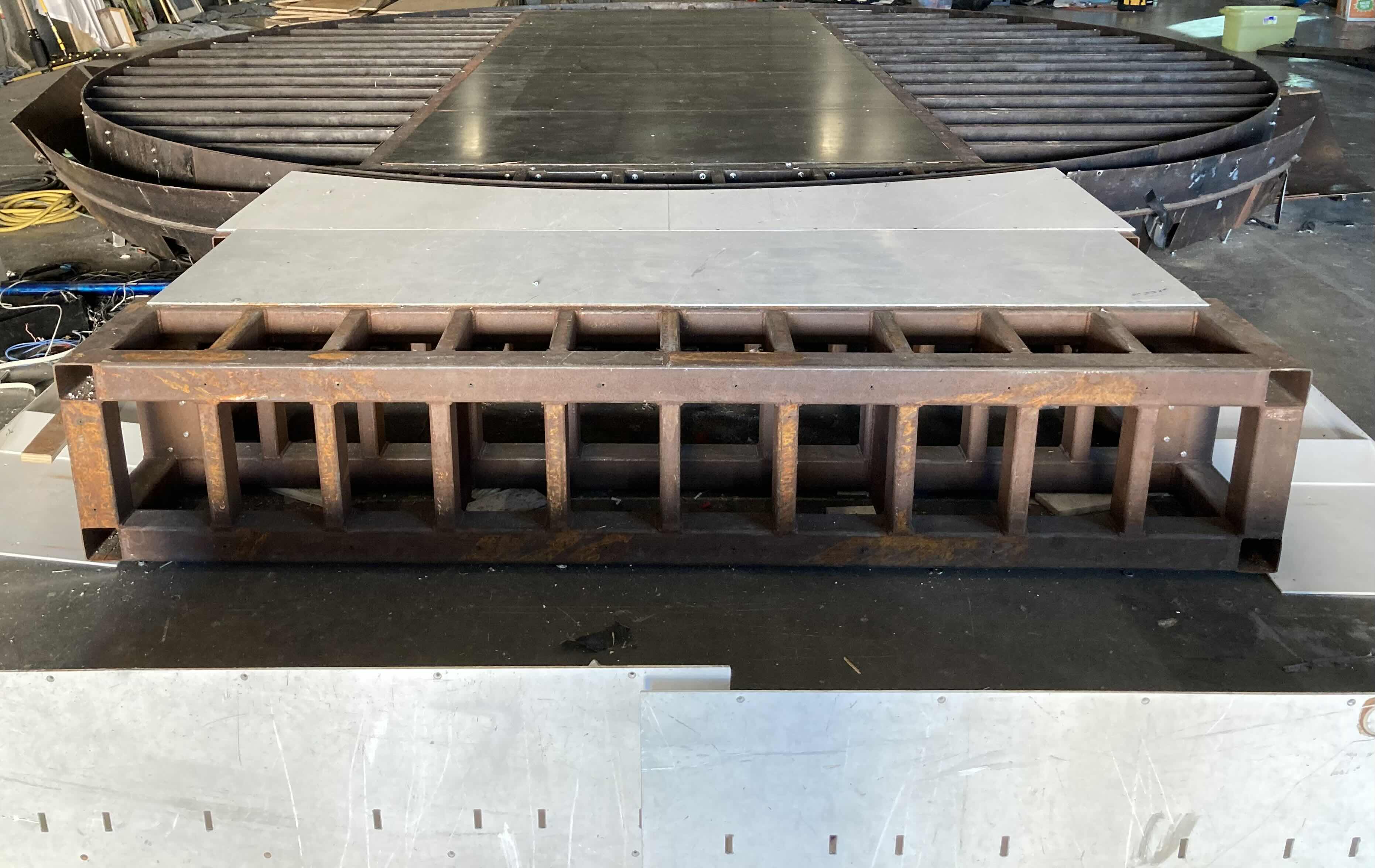 Photo 1 of CUSTOM FABRICATED HEAVY-DUTY STEEL AIR HOSE OPERATED VEHICLE PLATFORM W 19 AIR HOSES FOR BAG LIFT- VARIOUS LENGTHS & PSI CAPACITY 353” X 282” H23” (APPOX 2-3TONS)