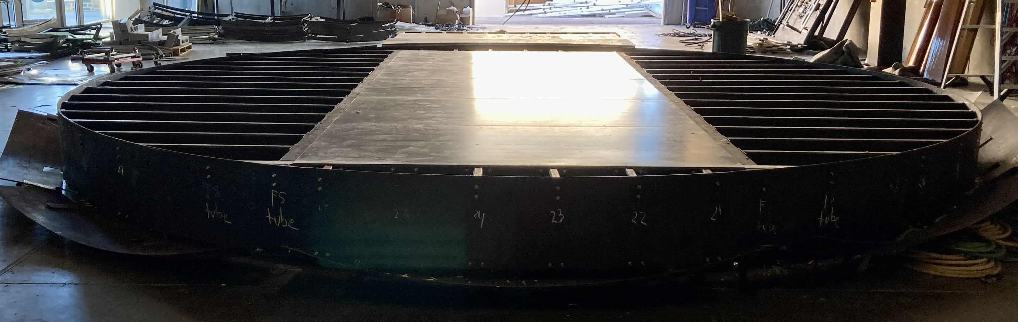 Photo 1 of CUSTOM FABRICATED HEAVY-DUTY STEEL AIR HOSE OPERATED VEHICLE PLATFORM W 19 AIR HOSES FOR BAG LIFT- VARIOUS LENGTHS & PSI CAPACITY 353” X 282” H23” (APPOX 2-3TONS)