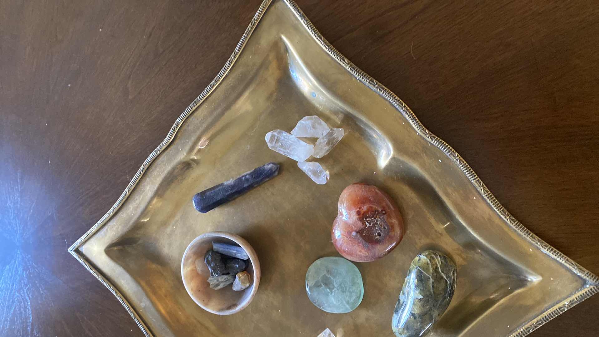 Photo 1 of VARIOUS GEMSTONES ON BRONZE TONE PLATTER