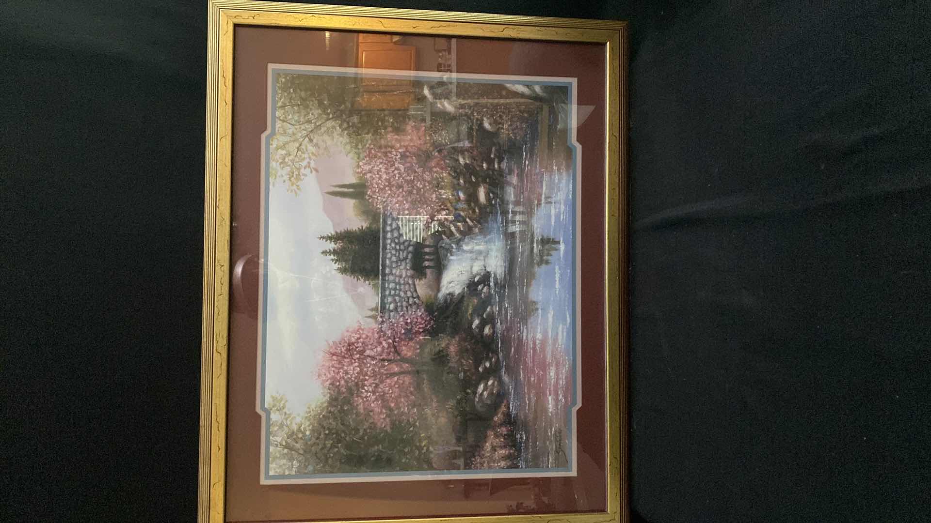 Photo 1 of "OLD STONE BRIDGE IN SPRING TIME" FRAMED PICTURE 30.5 x 24.5