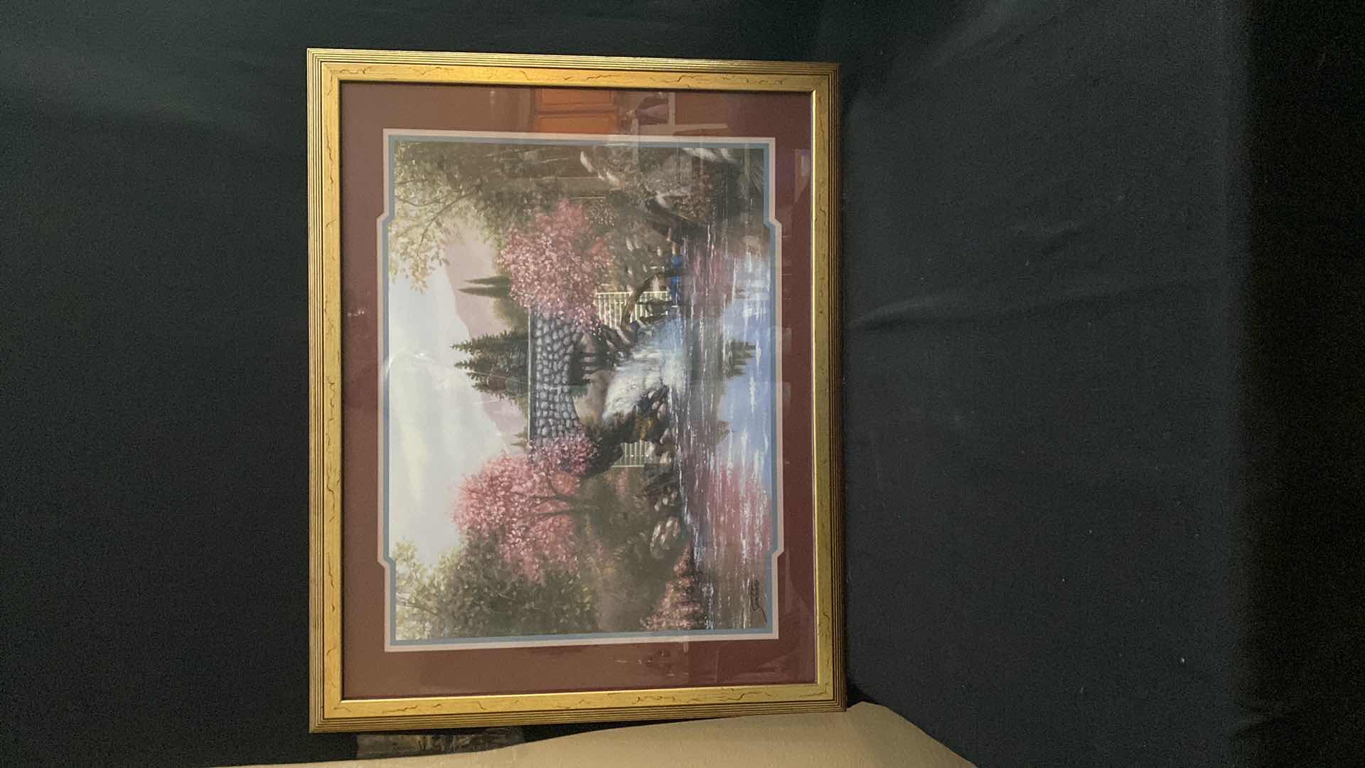 Photo 1 of "OLD STONE BRIDGE IN SPRING TIME" FRAMED PICTURE 30.5 x 24.5