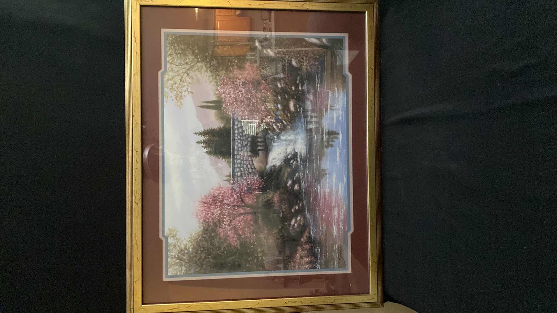 Photo 1 of "OLD STONE BRIDGE IN SPRING TIME" FRAMED PICTURE 30.5 x 24.5