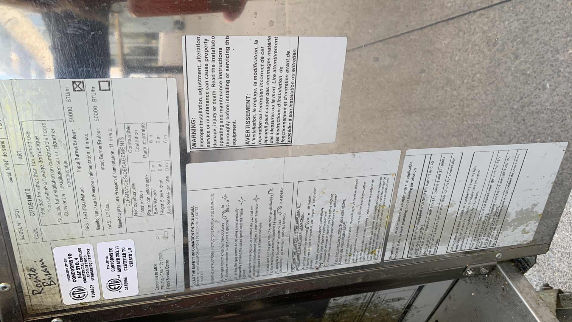 Photo 1 of ROSITO BISANI RESTAURANT NATURAL GAS INPUT BURNER / WARMER MODEL CPG91MTO