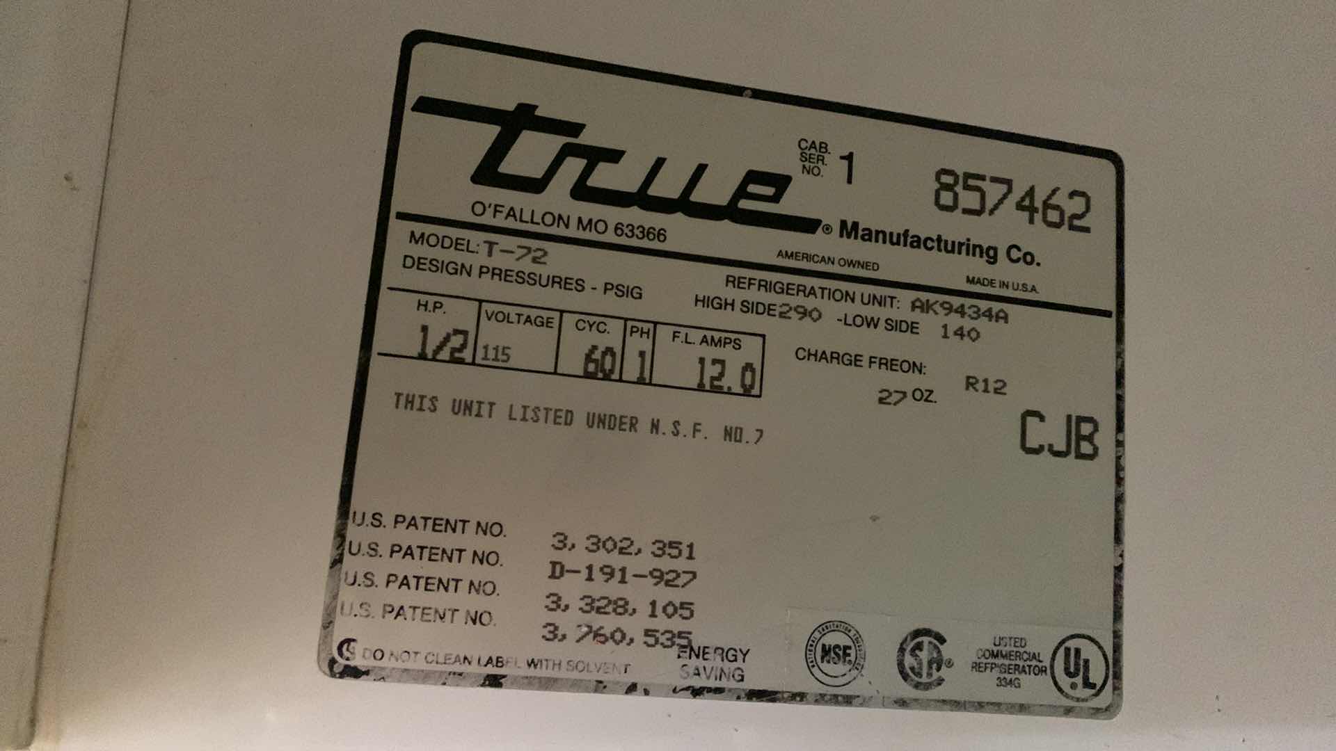 Photo 6 of TRUE COMMERCIAL REFRIGERATOR MODEL T-72