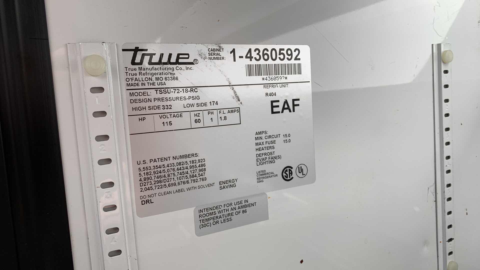 Photo 1 of TRUE REFRIGERATOR WORK STATION MODEL NO TSSU-72-18-RC