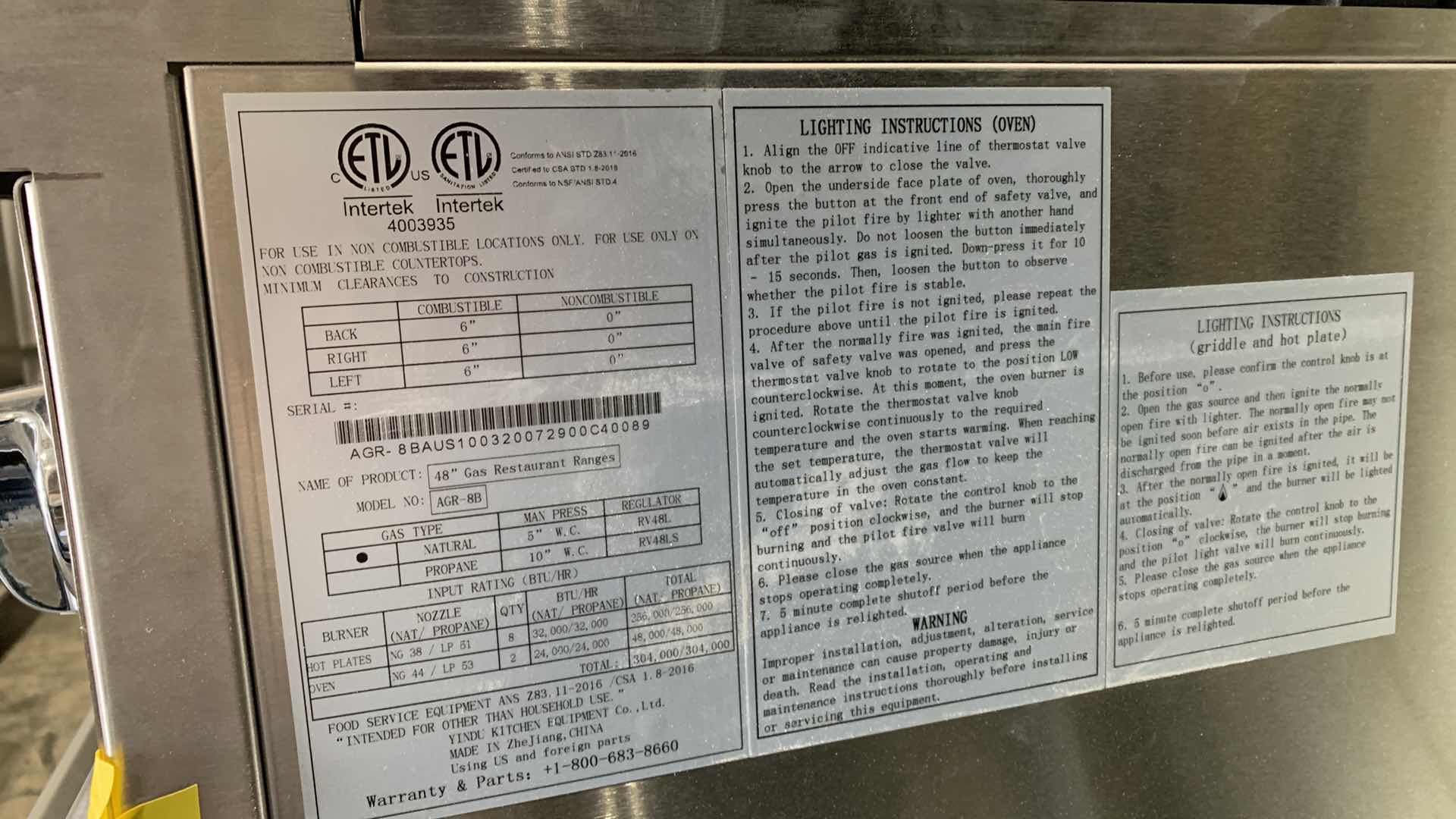 Photo 1 of NEW COOKRITE COMMERCIAL RANGE MODEL NO AGR-8B