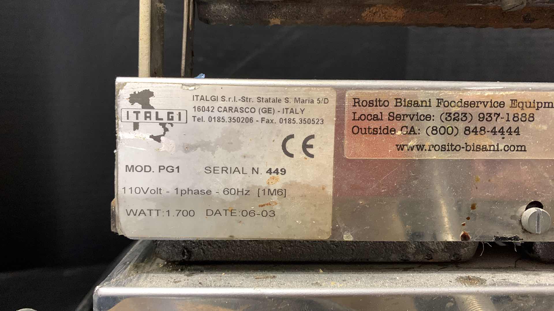 Photo 1 of ITALGI MODEL PG1 COMMERCIAL SANDWICH PANINI PRESS MODEL PG1