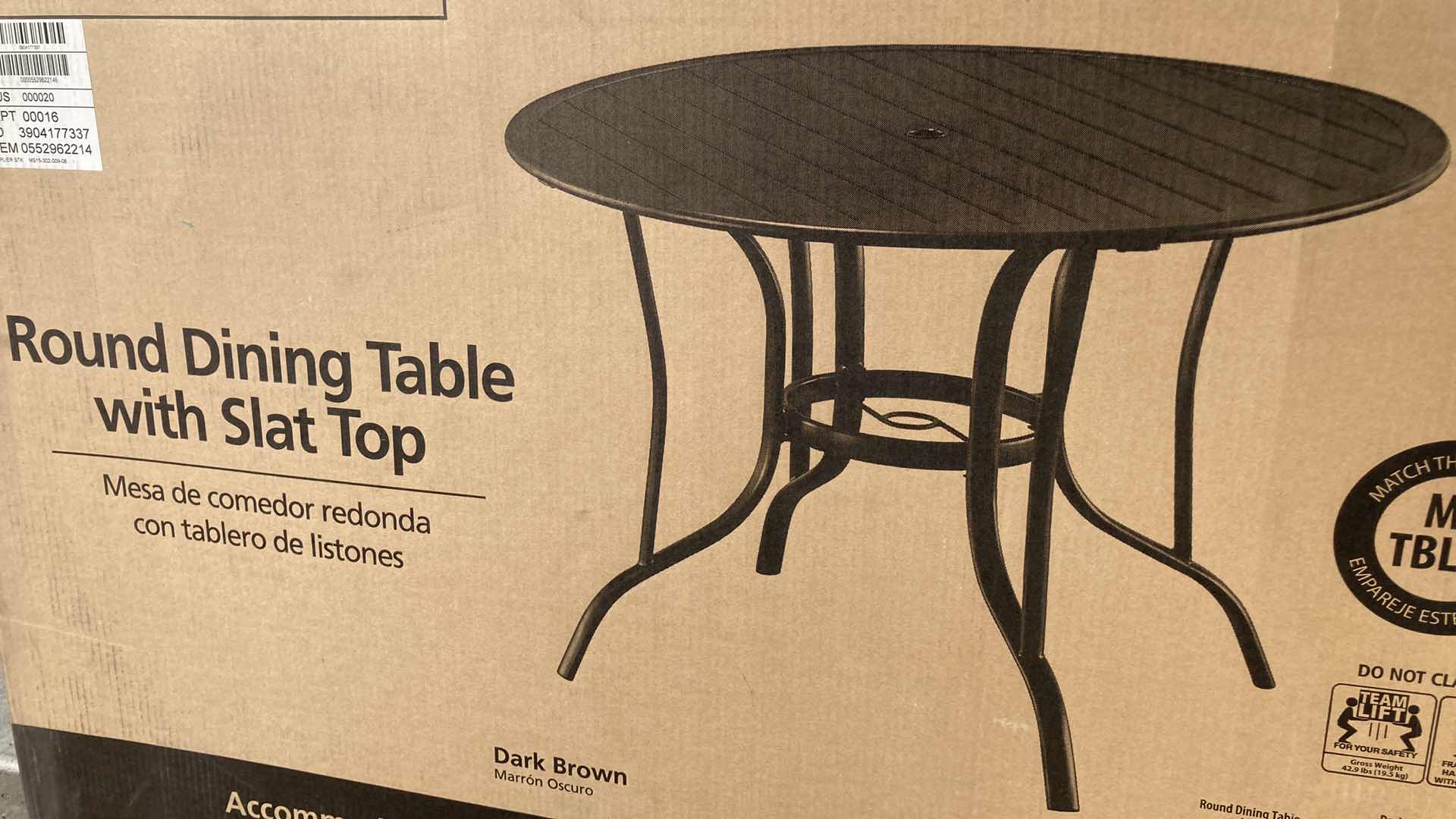 Photo 1 of NEW MAINSTAYS DARK BROWN METAL ROUND DINING SLAT TOP TABLE 41.75” X 29”