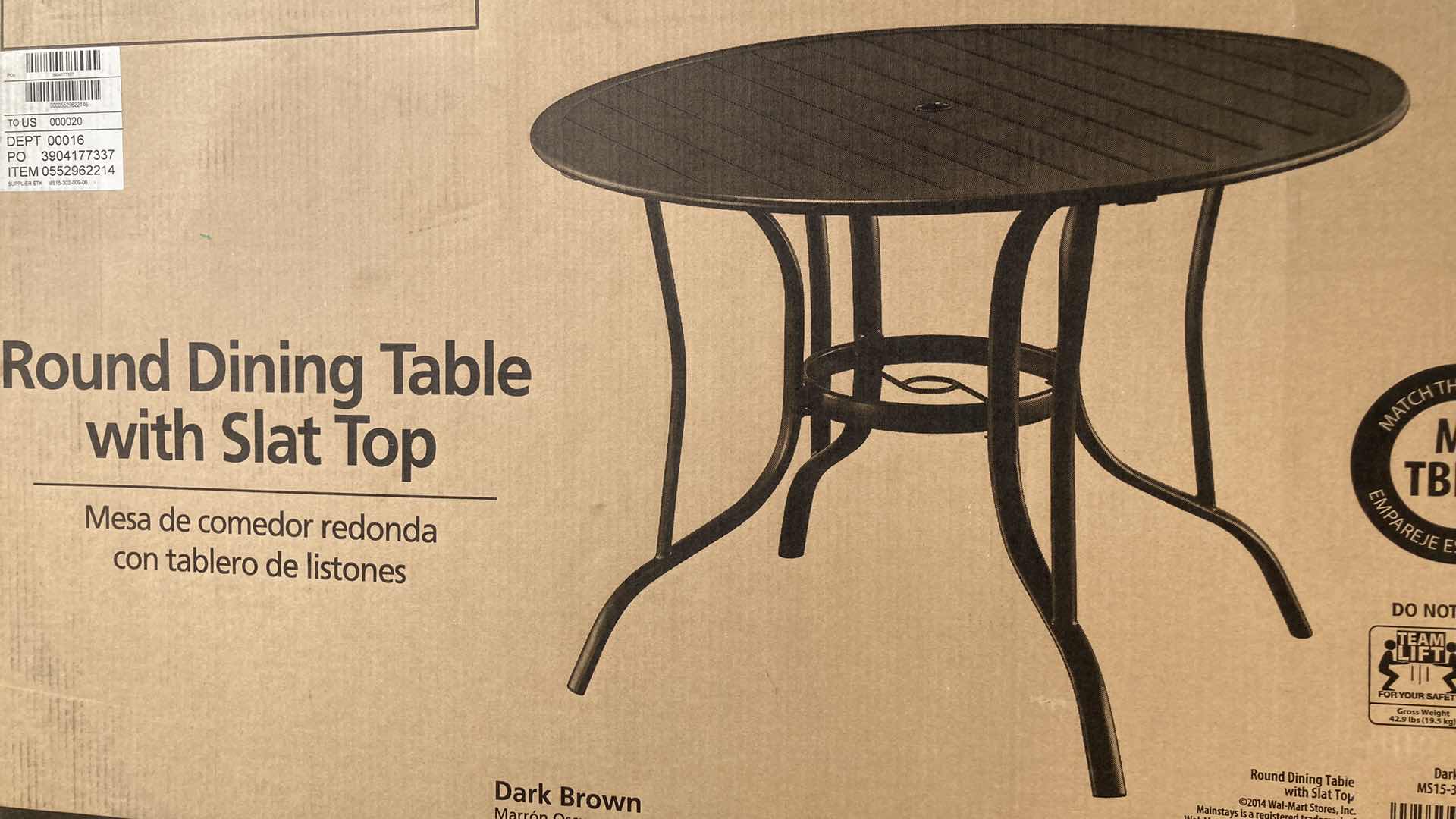 Photo 1 of NEW MAINSTAYS DARK BROWN METAL ROUND DINING SLAT TOP TABLE 41.75” X 29”