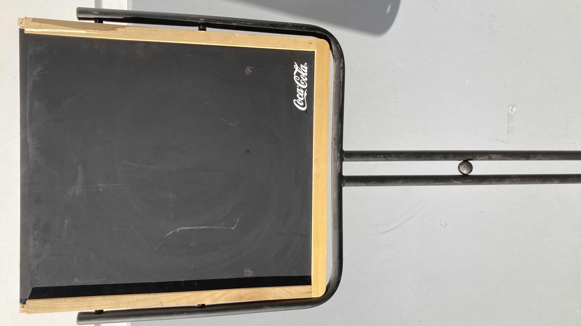 Photo 1 of COCA-COLA DUAL SIDED FREE STANDING CHALKBOARD 18.5” X 13” H 50.5”