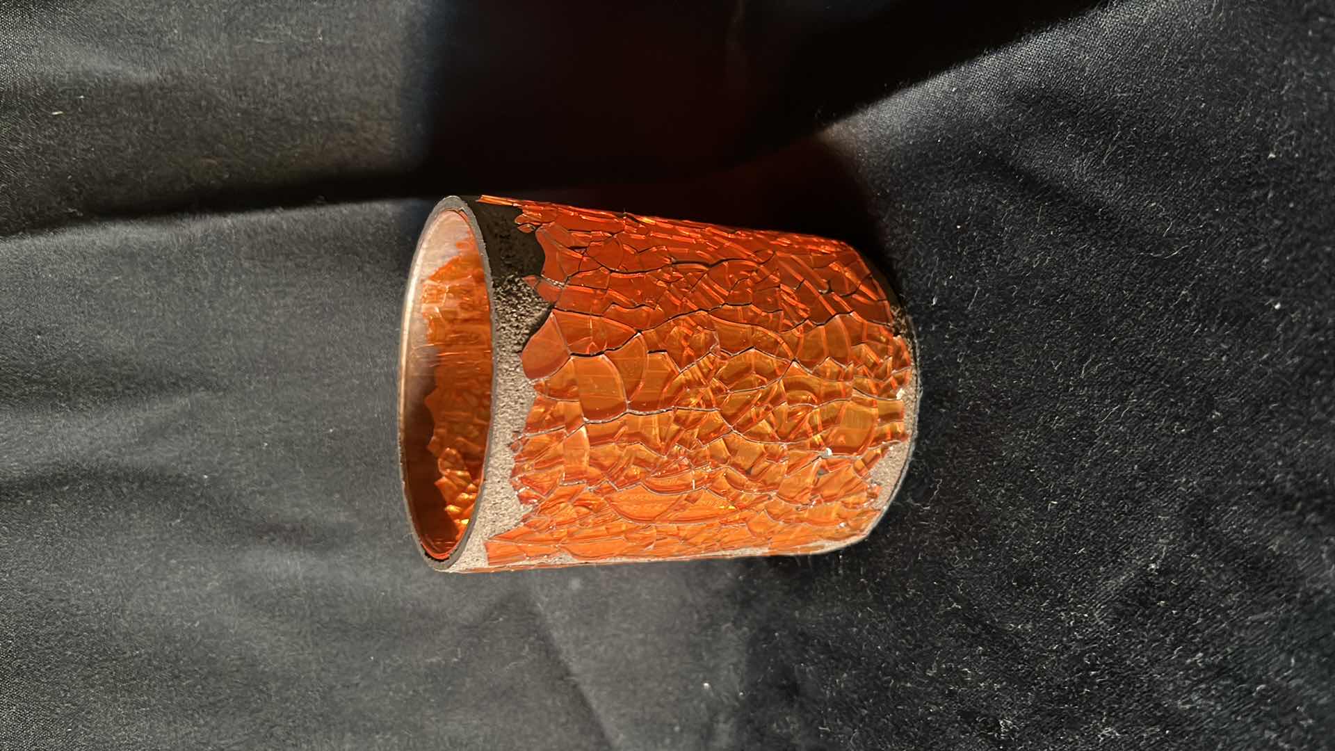 Photo 1 of CRACKLED AMBER GLASS CANDLE HOLDERS 4.5” W CRATE (14)