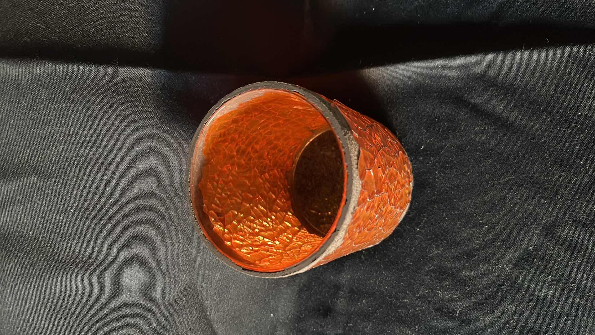 Photo 2 of CRACKLED AMBER GLASS CANDLE HOLDERS 4.5” W CRATE (14)