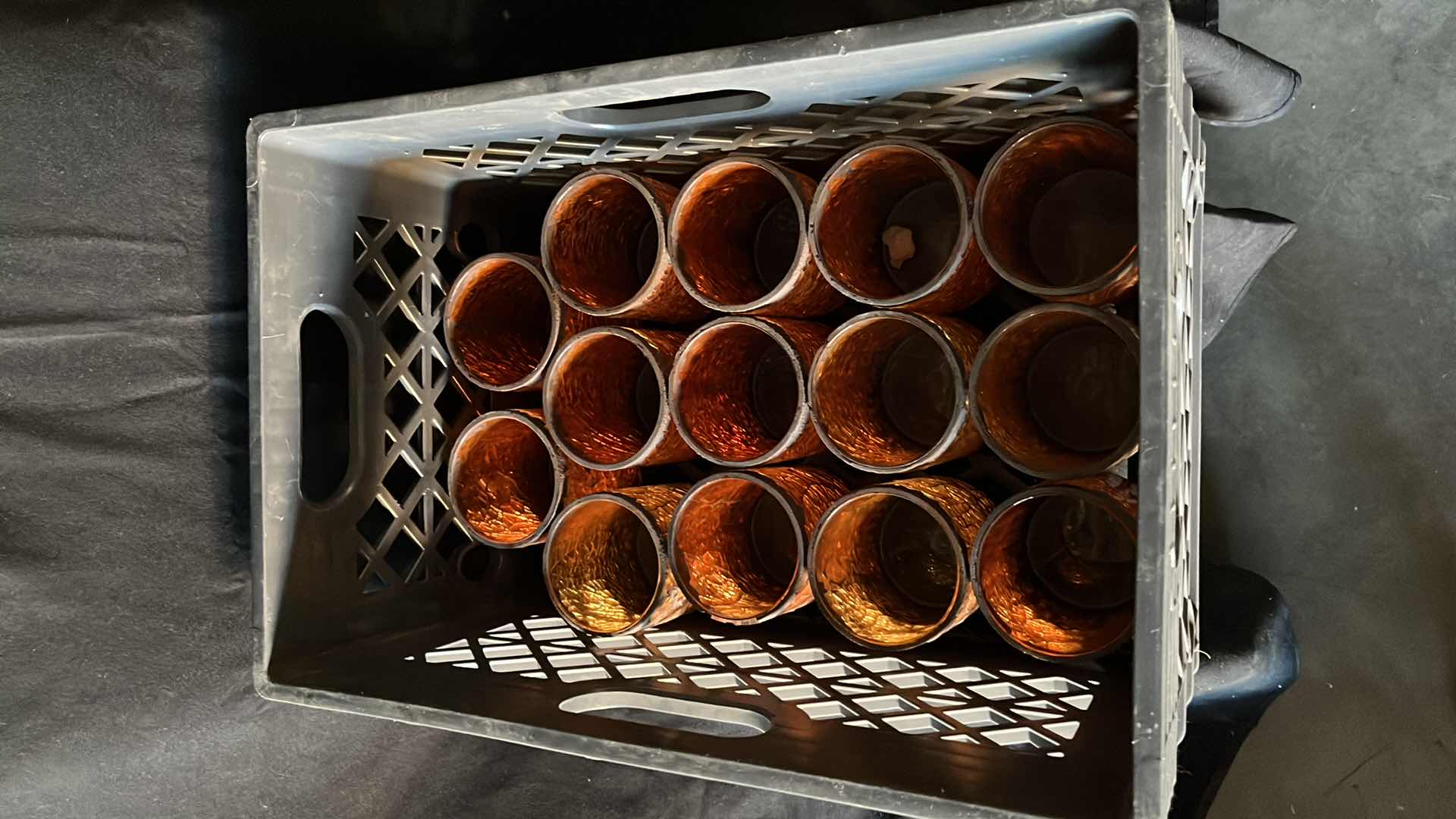 Photo 1 of CRACKLED AMBER GLASS CANDLE HOLDERS 4.5” W CRATE (14)
