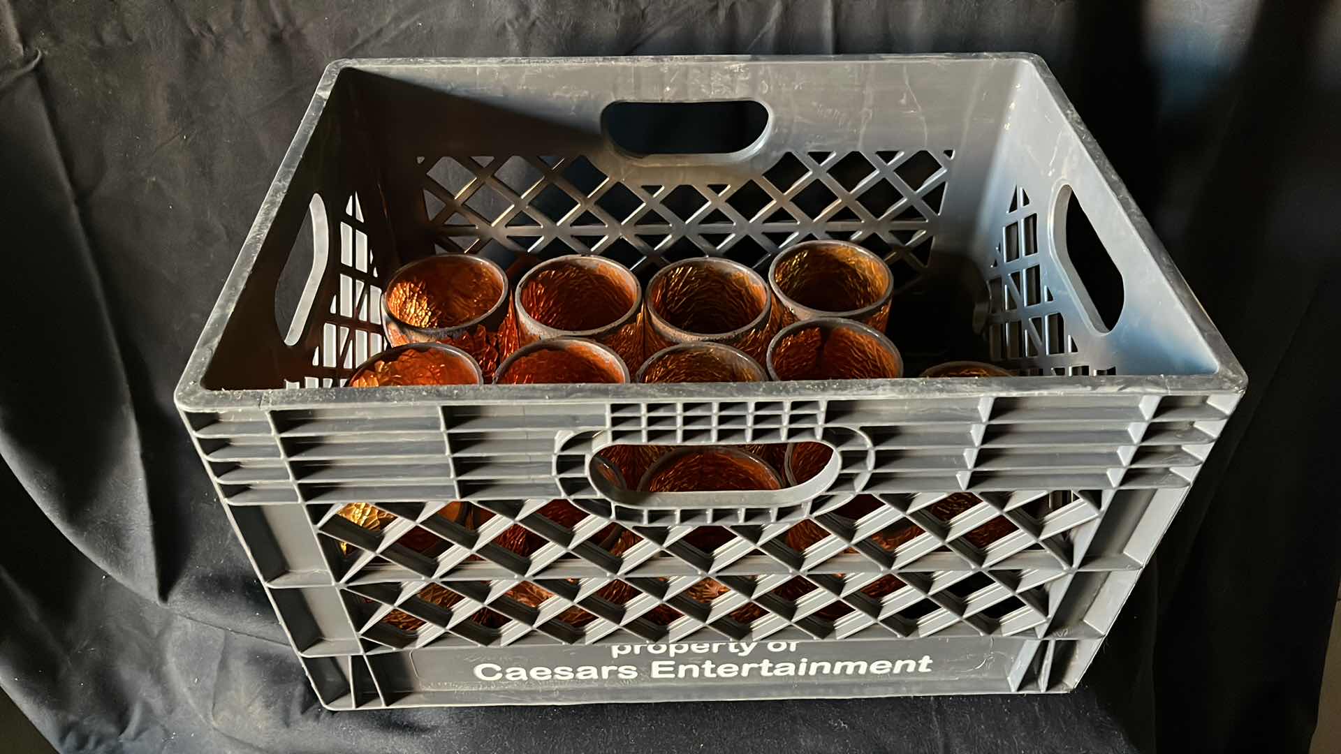 Photo 1 of CRACKLED AMBER GLASS CANDLE HOLDERS 4.5” W CRATE (13)