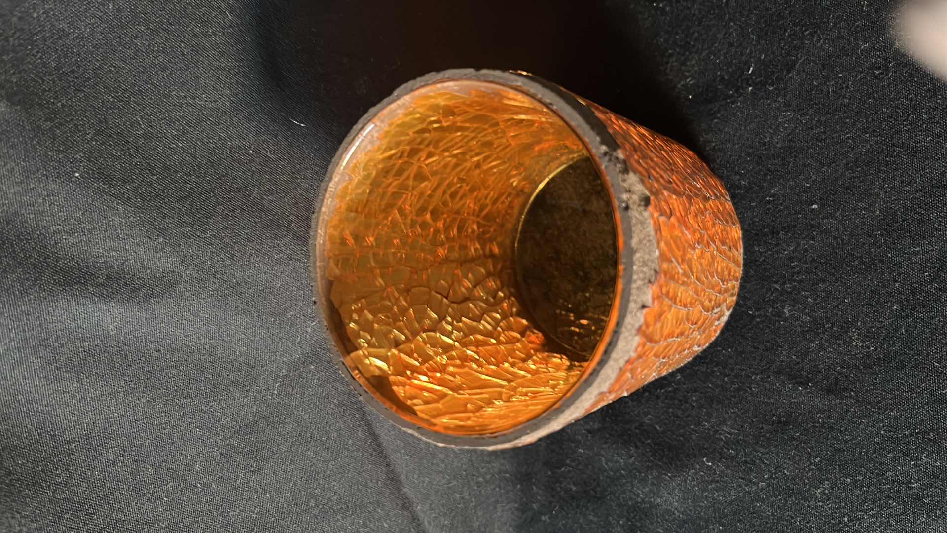 Photo 1 of CRACKLED AMBER GLASS CANDLE HOLDERS 4.5” W CRATE (13)