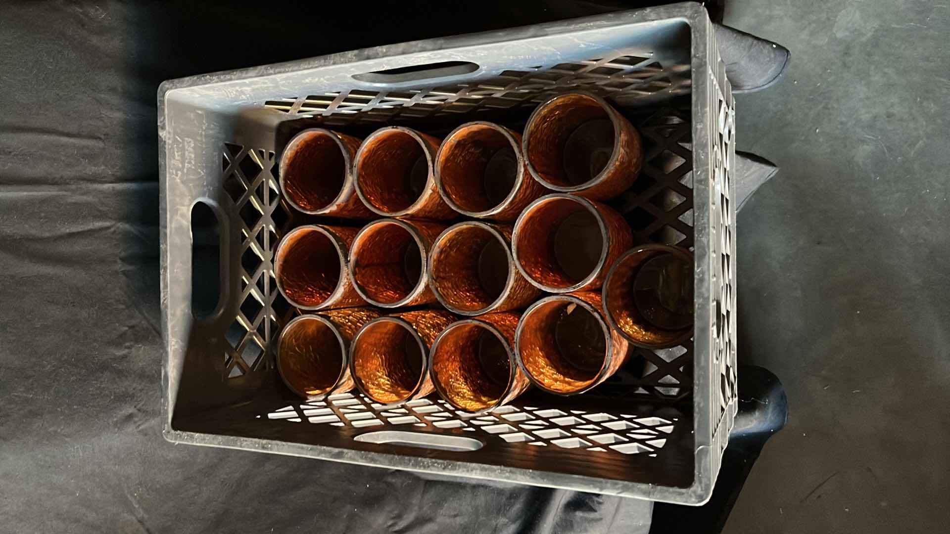 Photo 1 of CRACKLED AMBER GLASS CANDLE HOLDERS 4.5” W CRATE (13)
