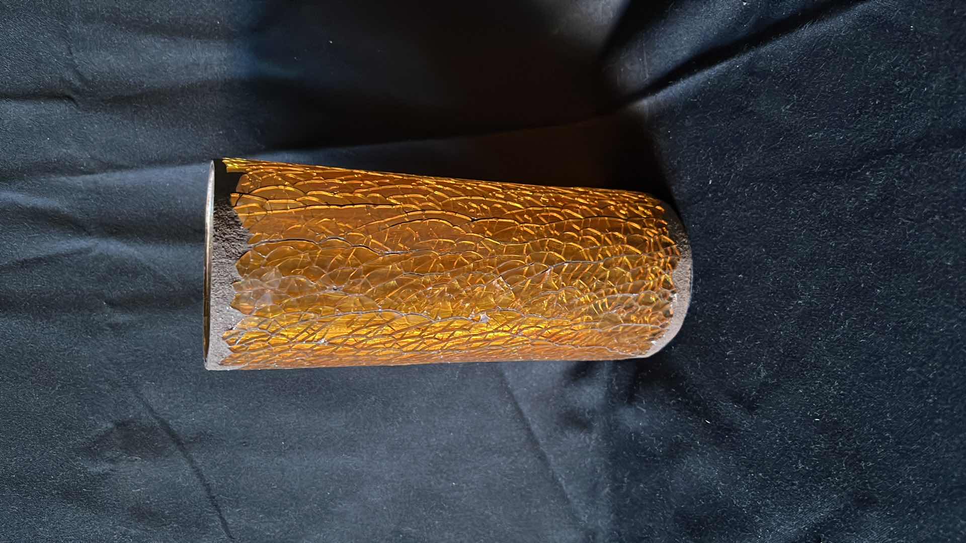 Photo 1 of CRACKLED AMBER GLASS CANDLE HOLDERS 9” W CRATE (10)