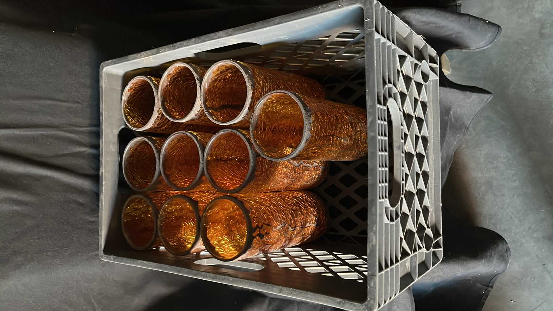 Photo 4 of CRACKLED AMBER GLASS CANDLE HOLDERS 9” W CRATE (10)