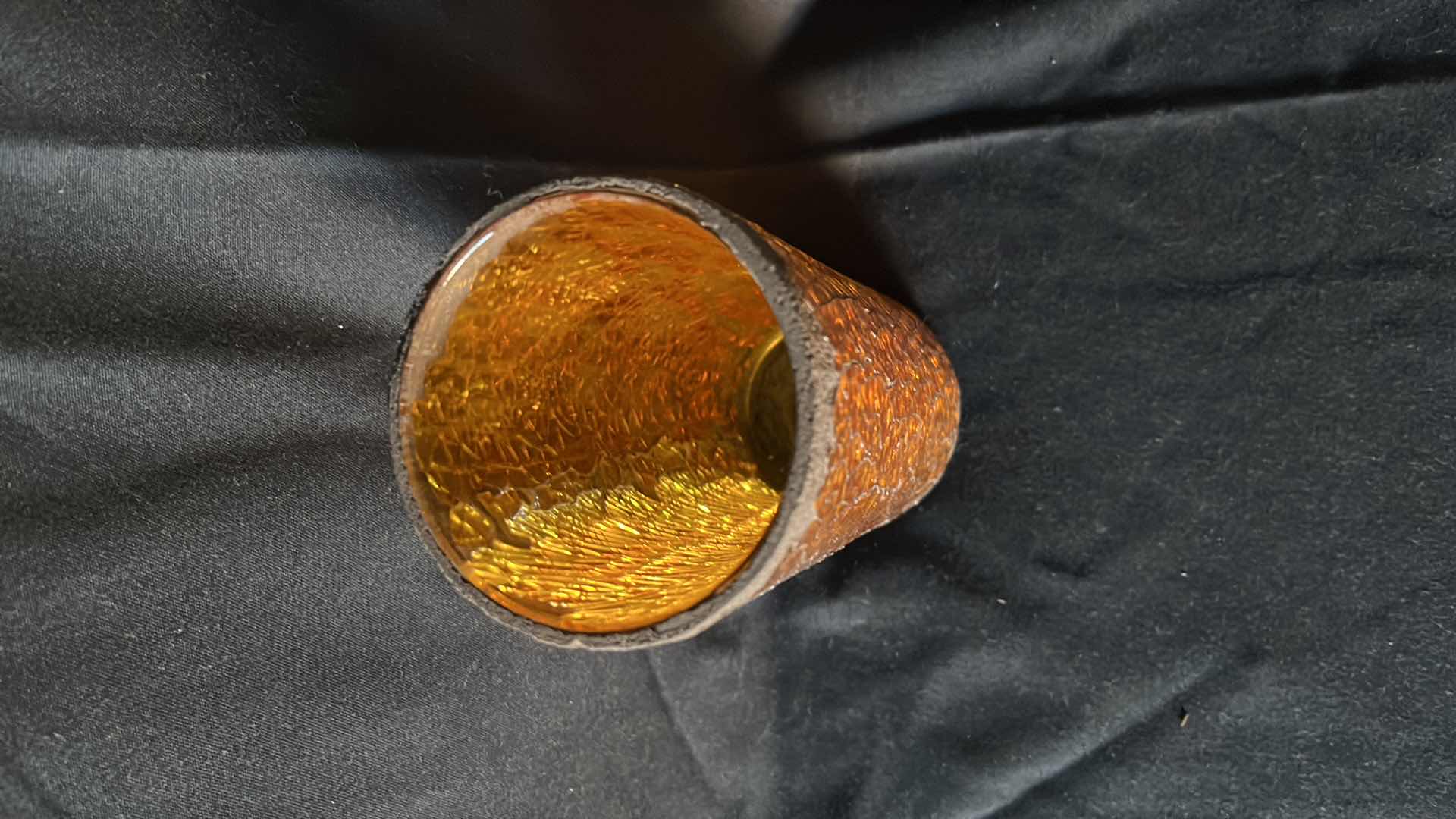 Photo 2 of CRACKLED AMBER GLASS CANDLE HOLDERS 9” W CRATE (10)