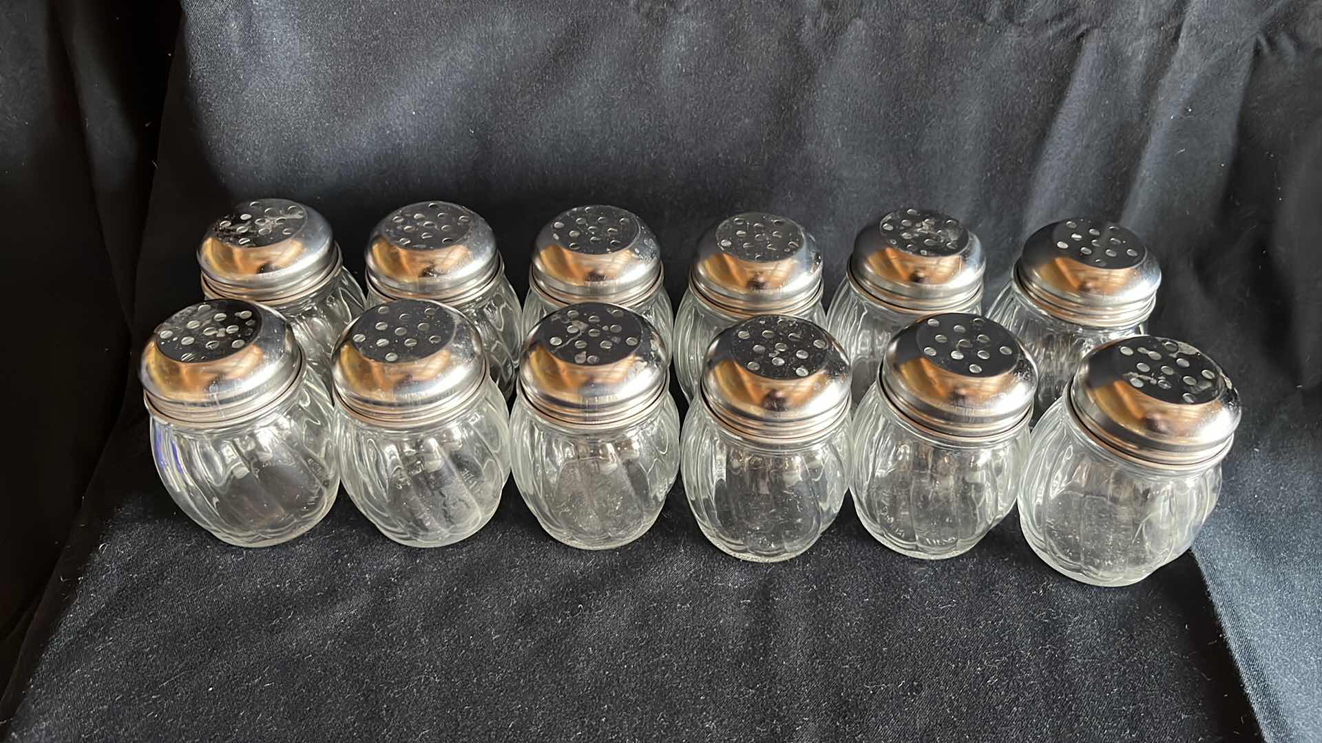 Photo 1 of GLASS CHEESE SHAKER W PERFORATED CHROME-PLATED LID (12)