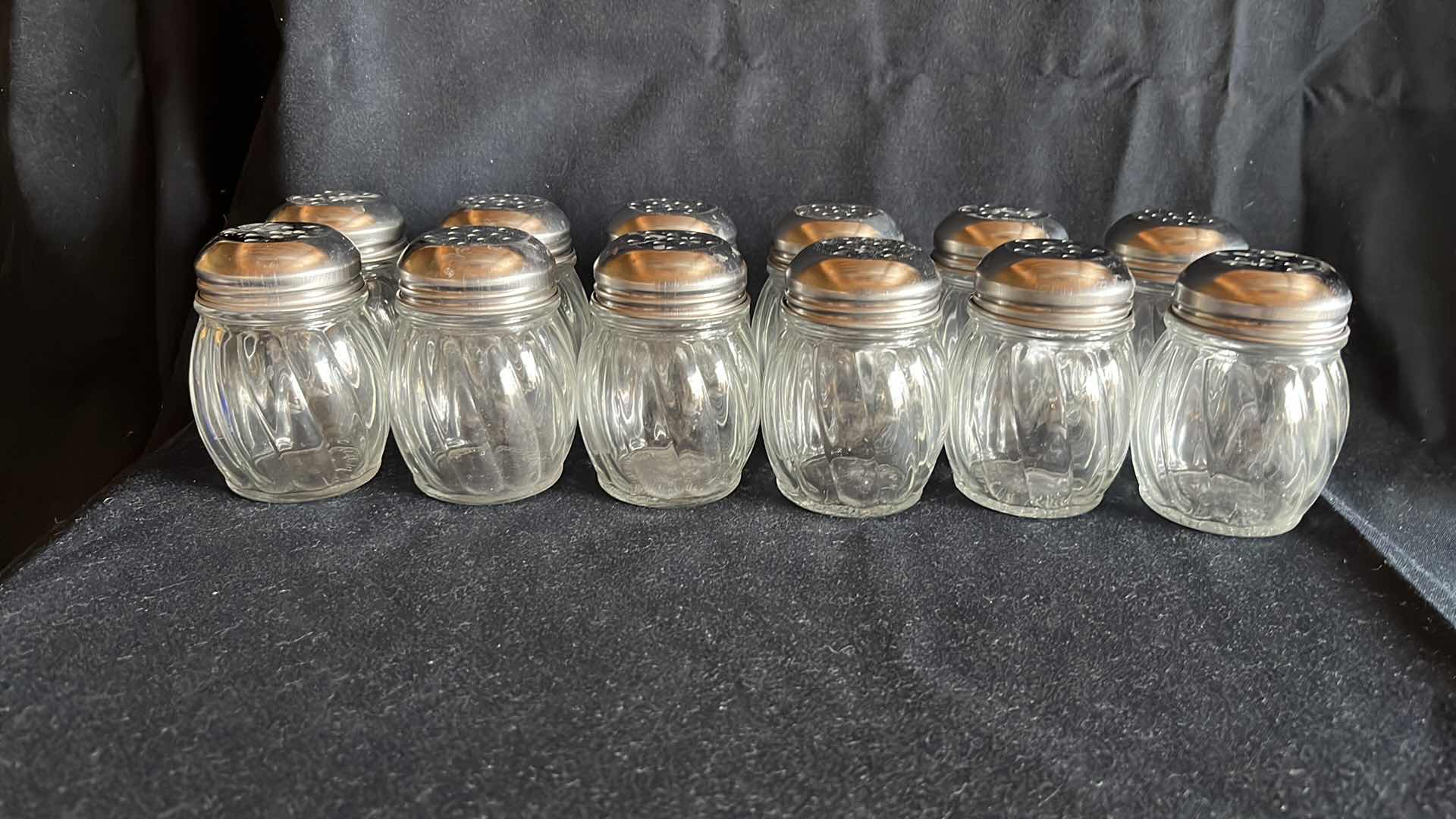 Photo 1 of GLASS CHEESE SHAKER W PERFORATED CHROME-PLATED LID (12)