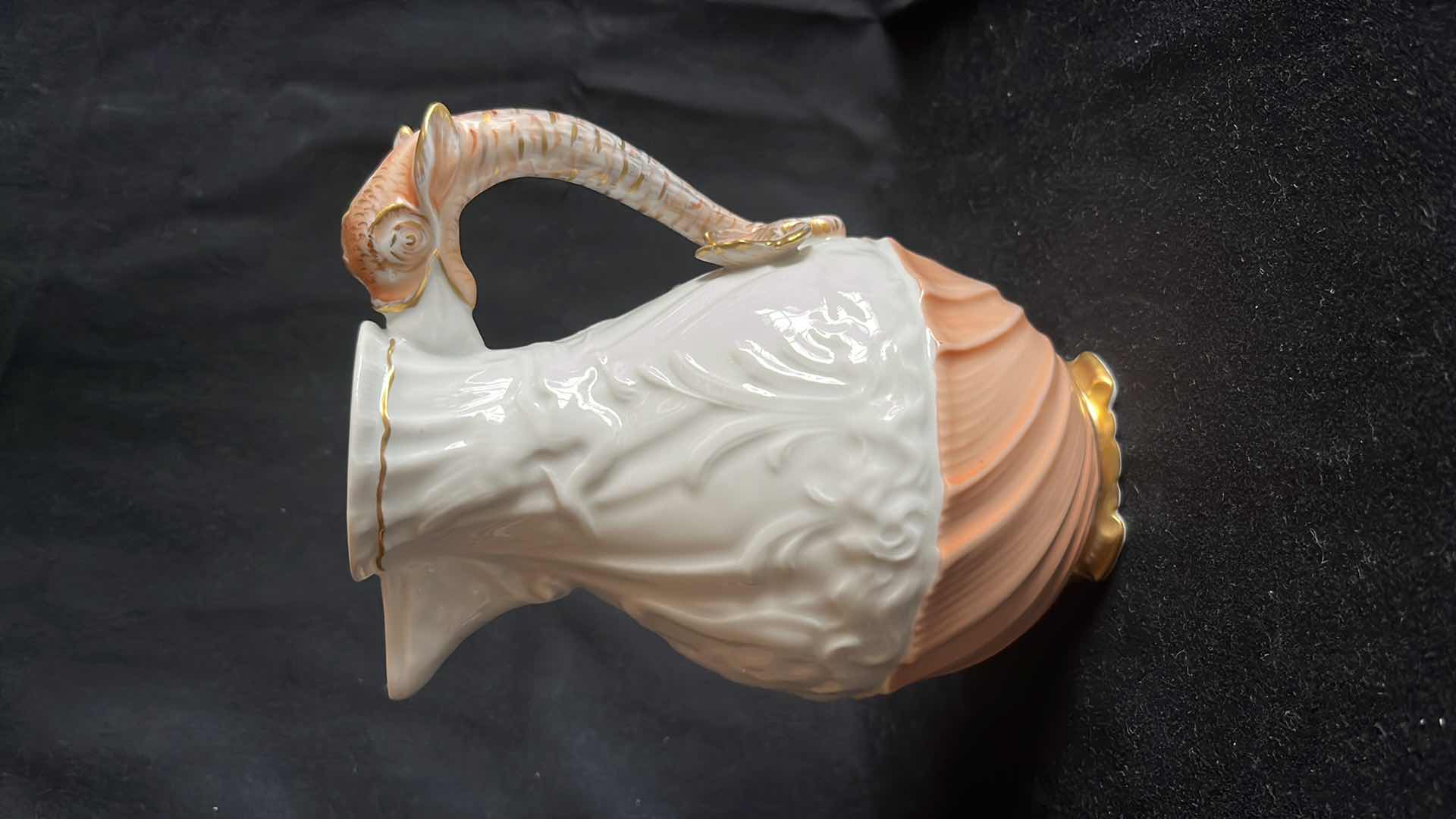 Photo 1 of MOTTAHEDEH SALMON SWAN PORCELAIN 5 CUP COFFEE POT MADE IN PORTUGAL, 8”