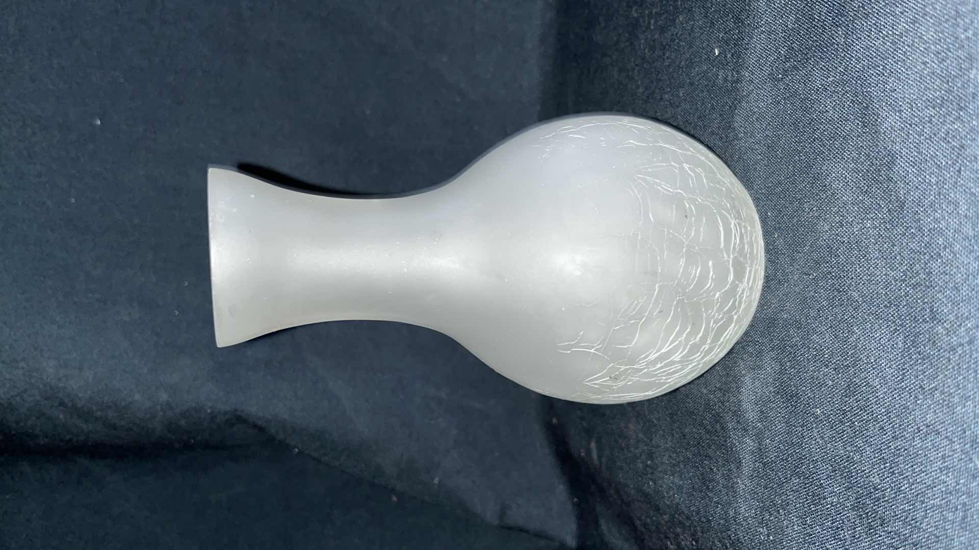 Photo 1 of LENOX TINY TREASURES GIFT BOX, ETCHED GLASS VASE W ATTACHED GLASS AND METAL PICTURE EASEL AND WHITE CRACKLED GLASS VASE 12” X 5.25”