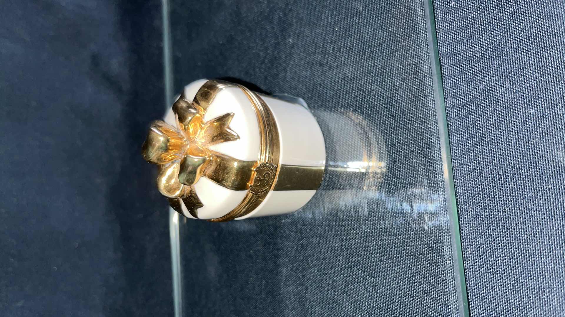 Photo 1 of LENOX TINY TREASURES GIFT BOX, ETCHED GLASS VASE W ATTACHED GLASS AND METAL PICTURE EASEL AND WHITE CRACKLED GLASS VASE 12” X 5.25”