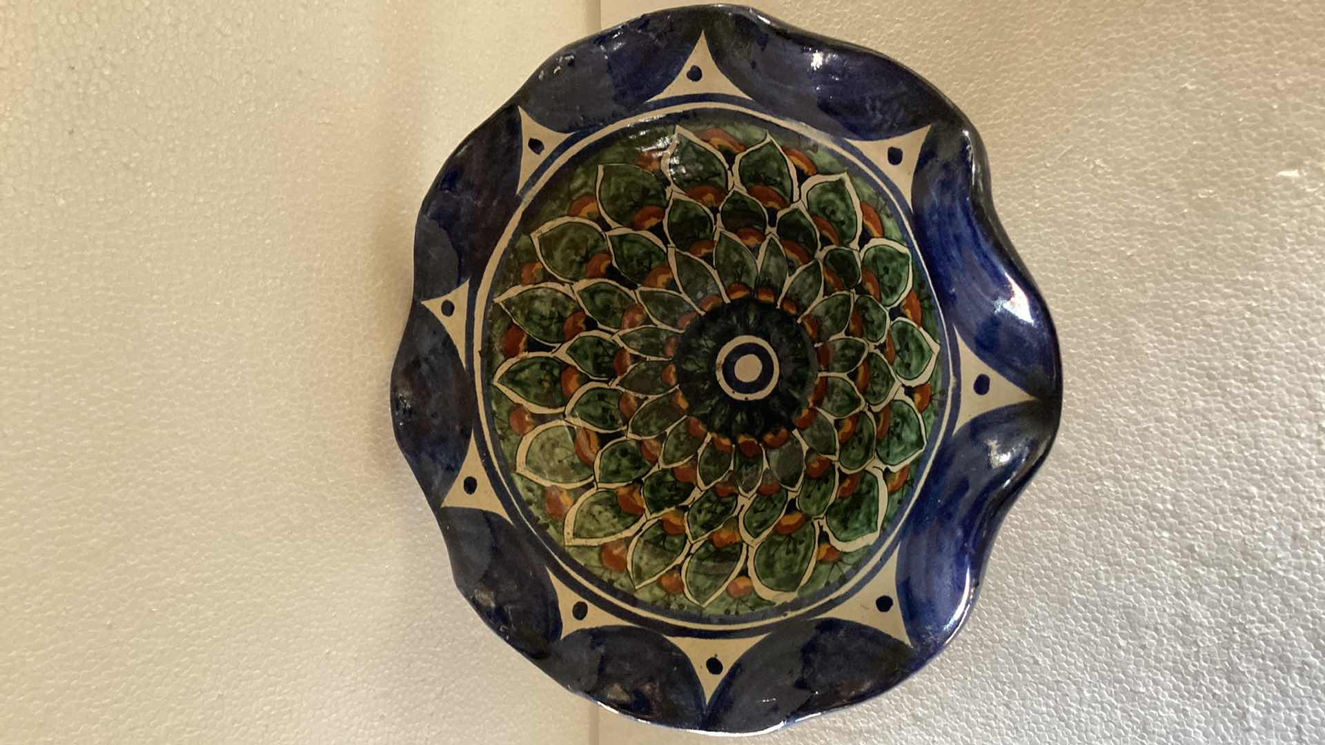 Photo 1 of MEXICAN RUFFLED PEDESTAL CERAMIC BOWL 13” X 7”