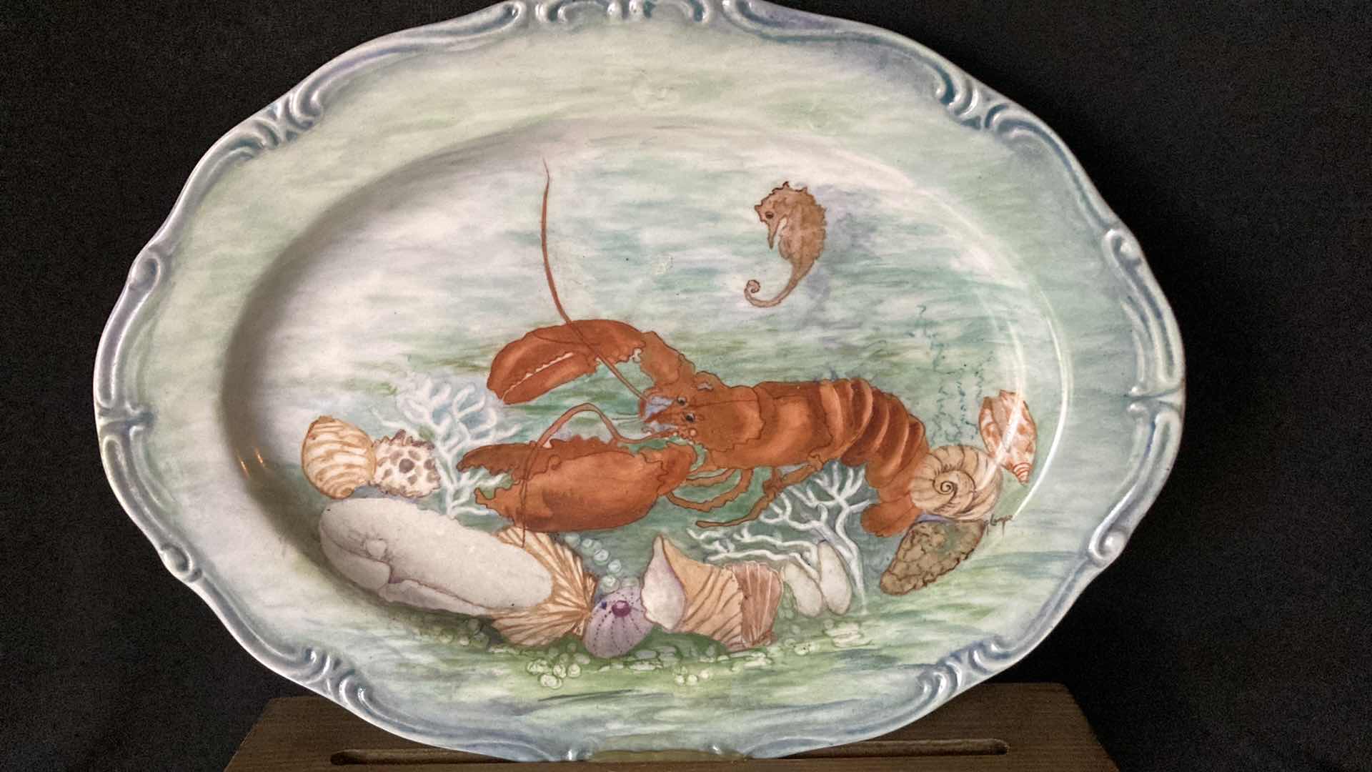 Photo 1 of HAND PAINTED SEA SCENERY PLATE MOUNTED TO SHELF 14.5” X 4” H 15.5”