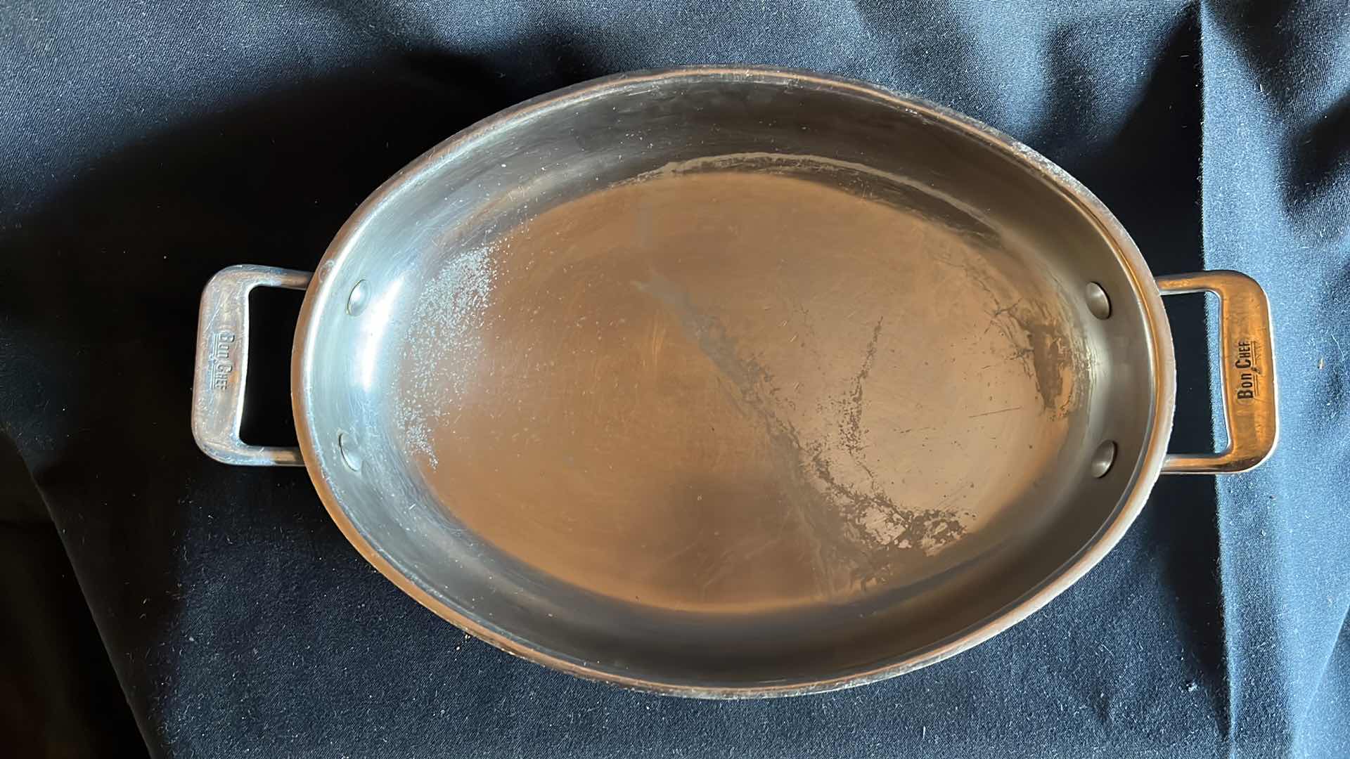 Photo 1 of BON CHEF CUCINA STAINLESS STEEL OVAL OVEN BAKING DISH WITH HANDLES 12” X 9” (2)